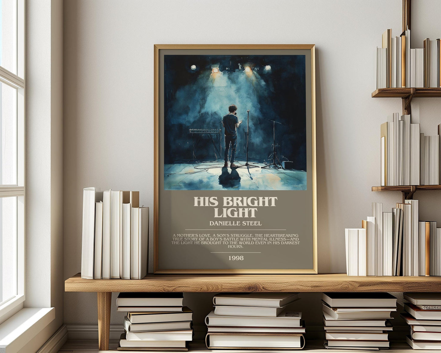 His Bright Light bookish print on bookshelf – Danielle Steel fan gift