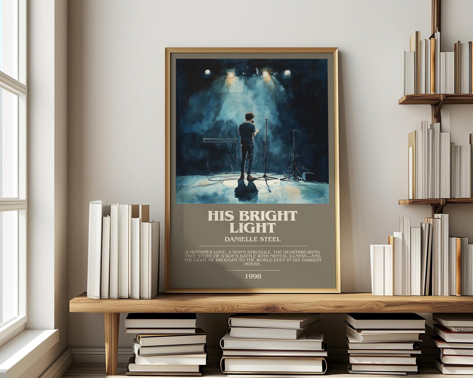 His Bright Light bookish print on bookshelf – Danielle Steel fan gift