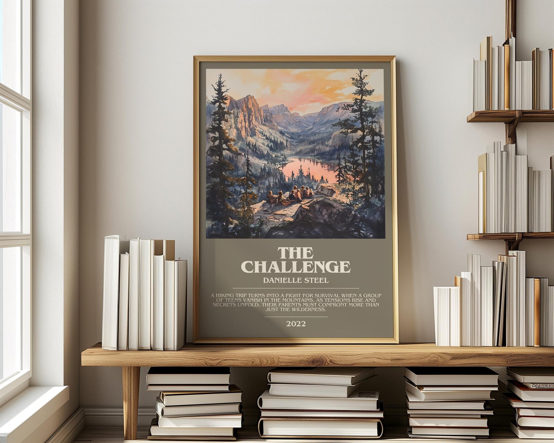 The Challenge bookish print on bookshelf – Danielle Steel fan gift