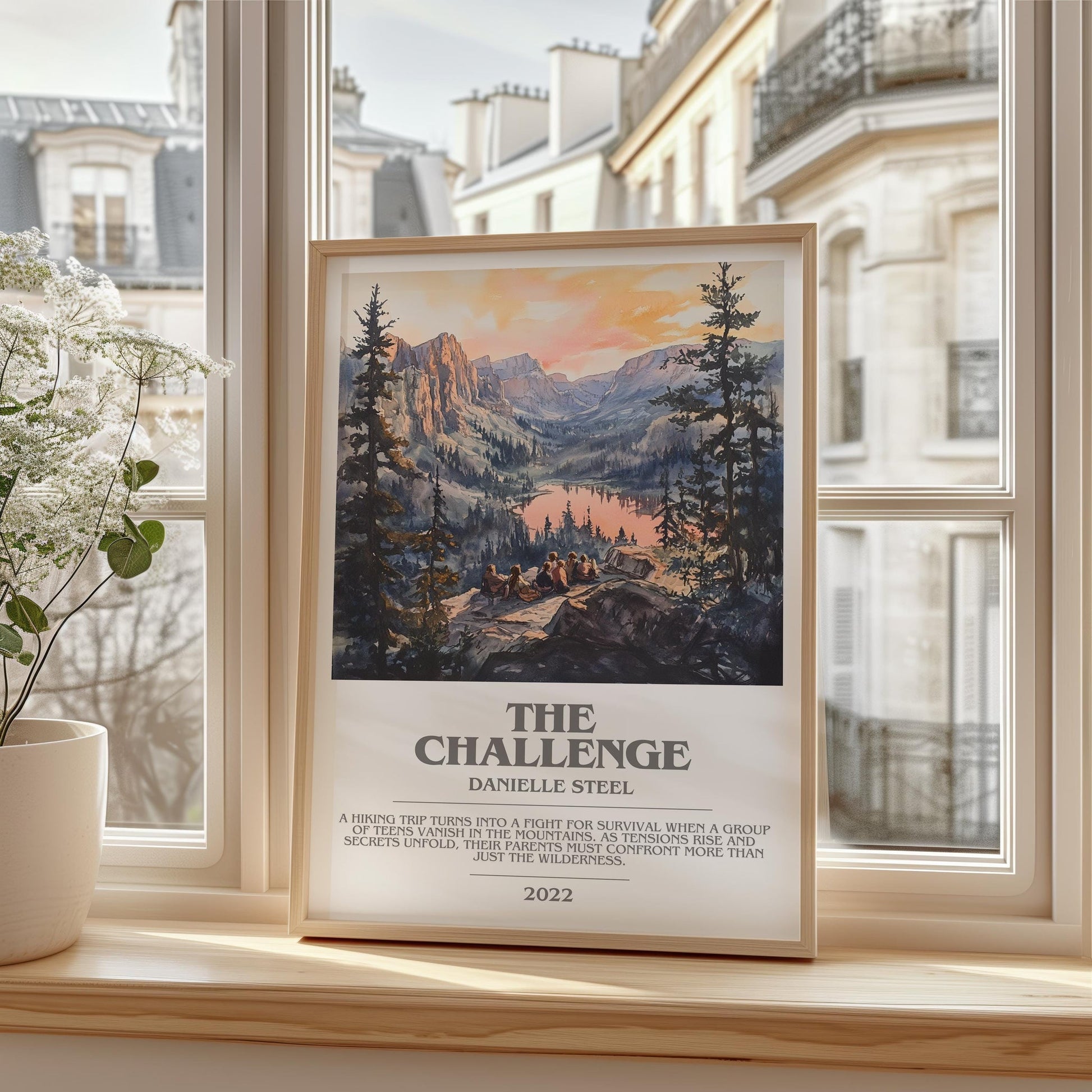 The Challenge bookish print framed by window – literary home decor
