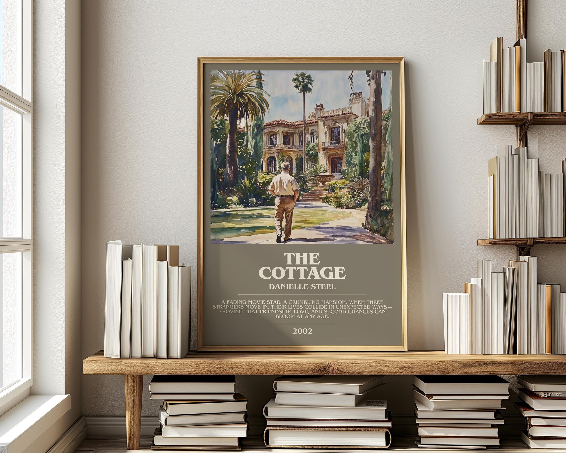 The Cottage bookish print on bookshelf – Danielle Steel fan gift
