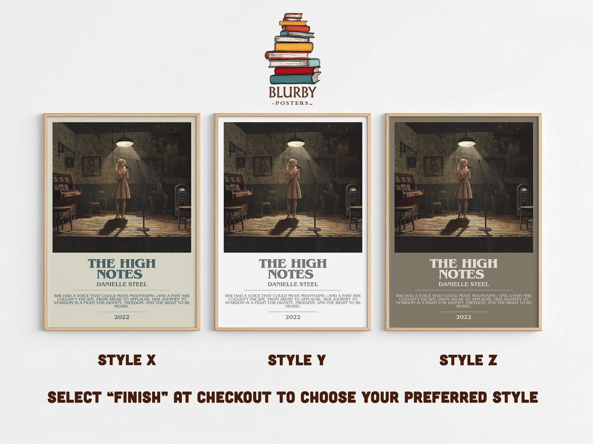 The High Notes bookish poster colour and style options – Danielle Steel book art
