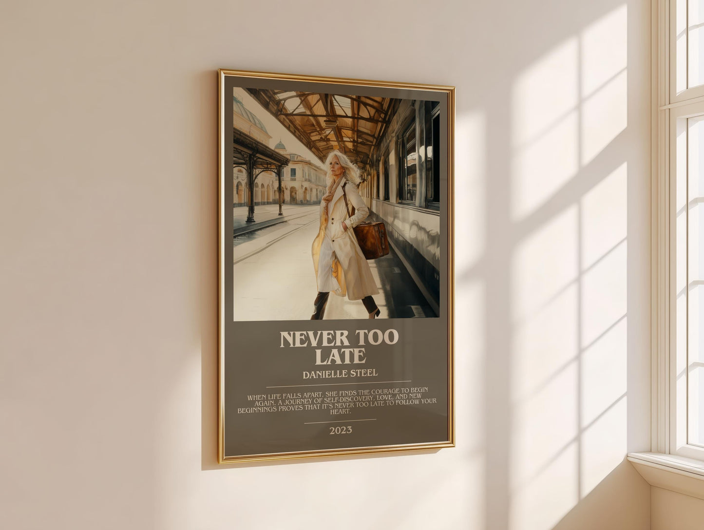 Never Too Late bookish book poster framed on wall – romance wall art