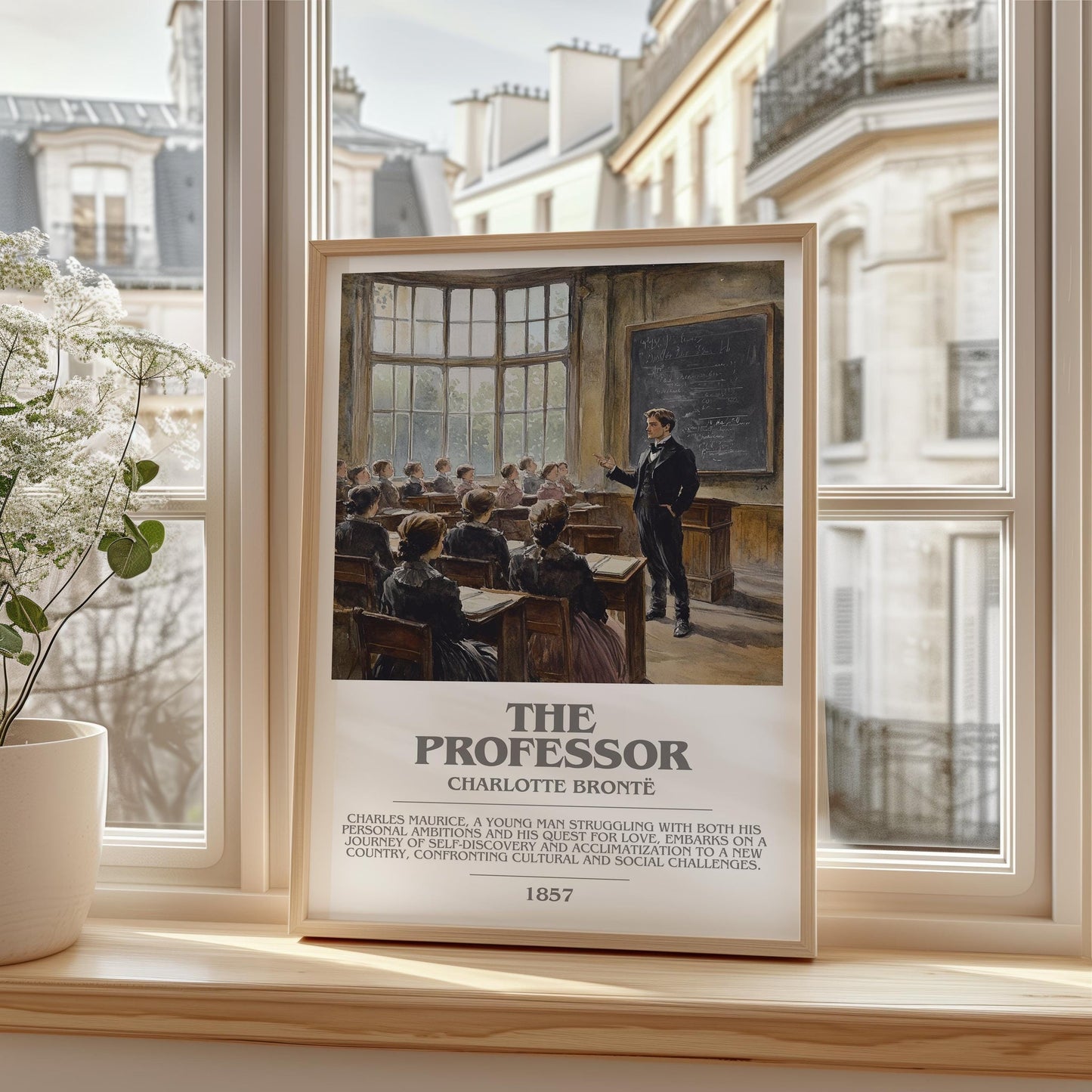 The Professor bookish print framed by window – literary home decor