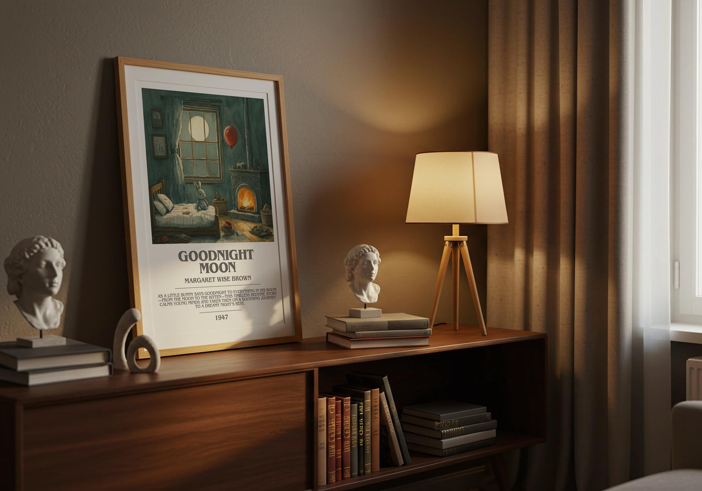 Goodnight Moon by Margaret Wise Brown | Descriptive Modern Book Art | Poster