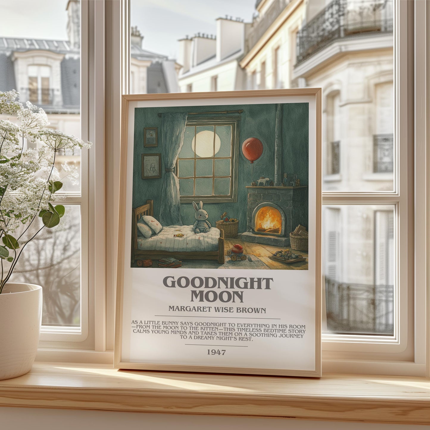 Goodnight Moon by Margaret Wise Brown | Descriptive Modern Book Art | Poster