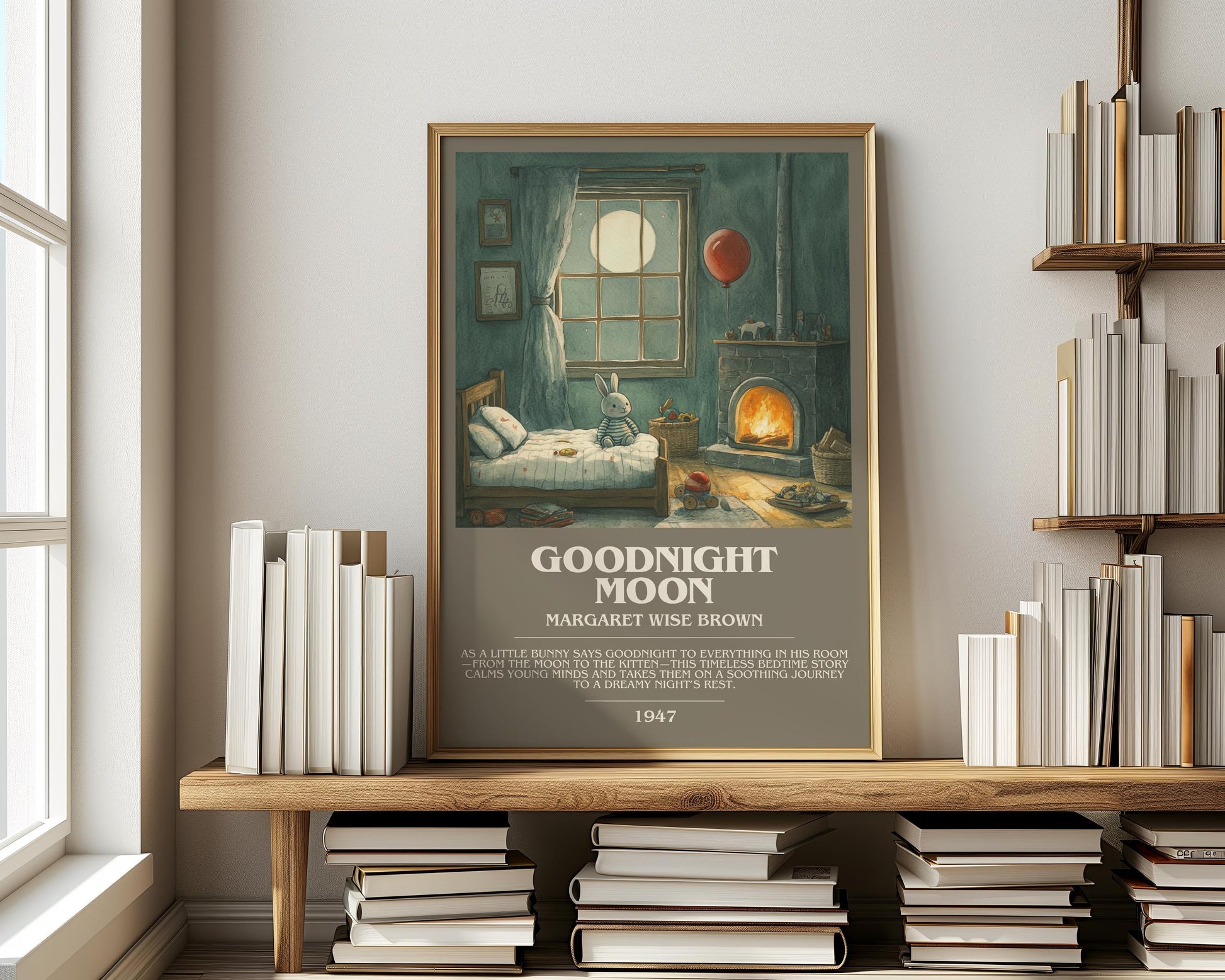 Goodnight Moon by Margaret Wise Brown | Descriptive Modern Book Art | Poster