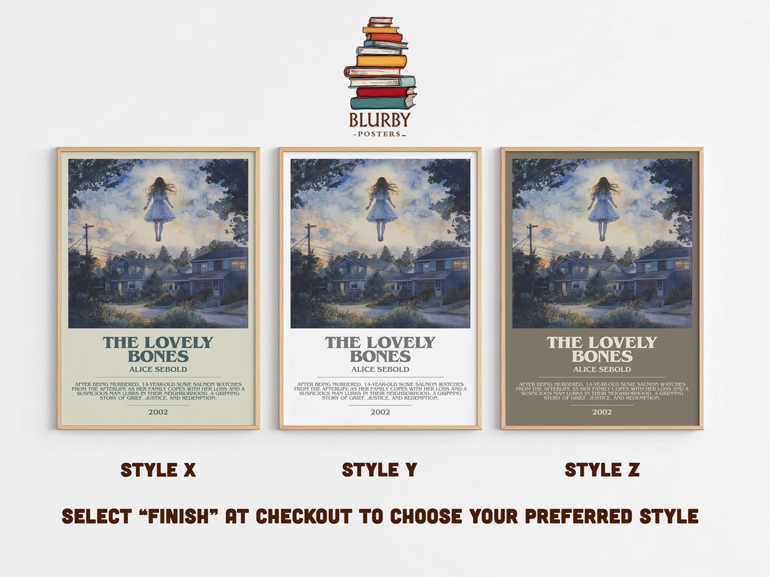 The Lovely Bones bookish poster colour and style options – Alice Sebold book art (mockup)