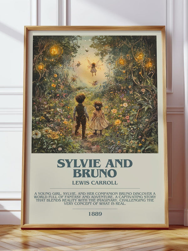 Sylvie and Bruno bookish print in frame leaning in hallway – fantasy wall art