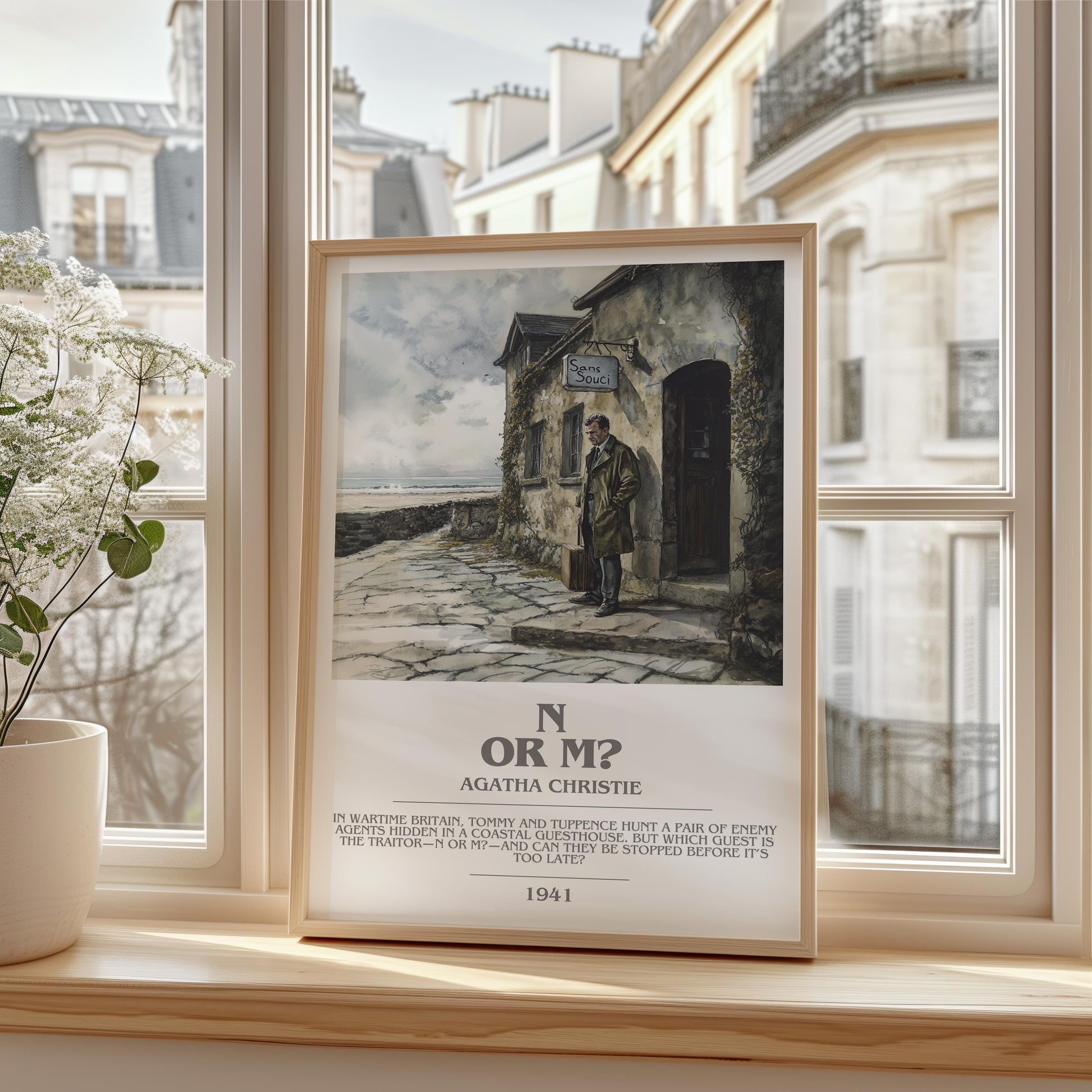N Or M? bookish print framed by window – literary home decor