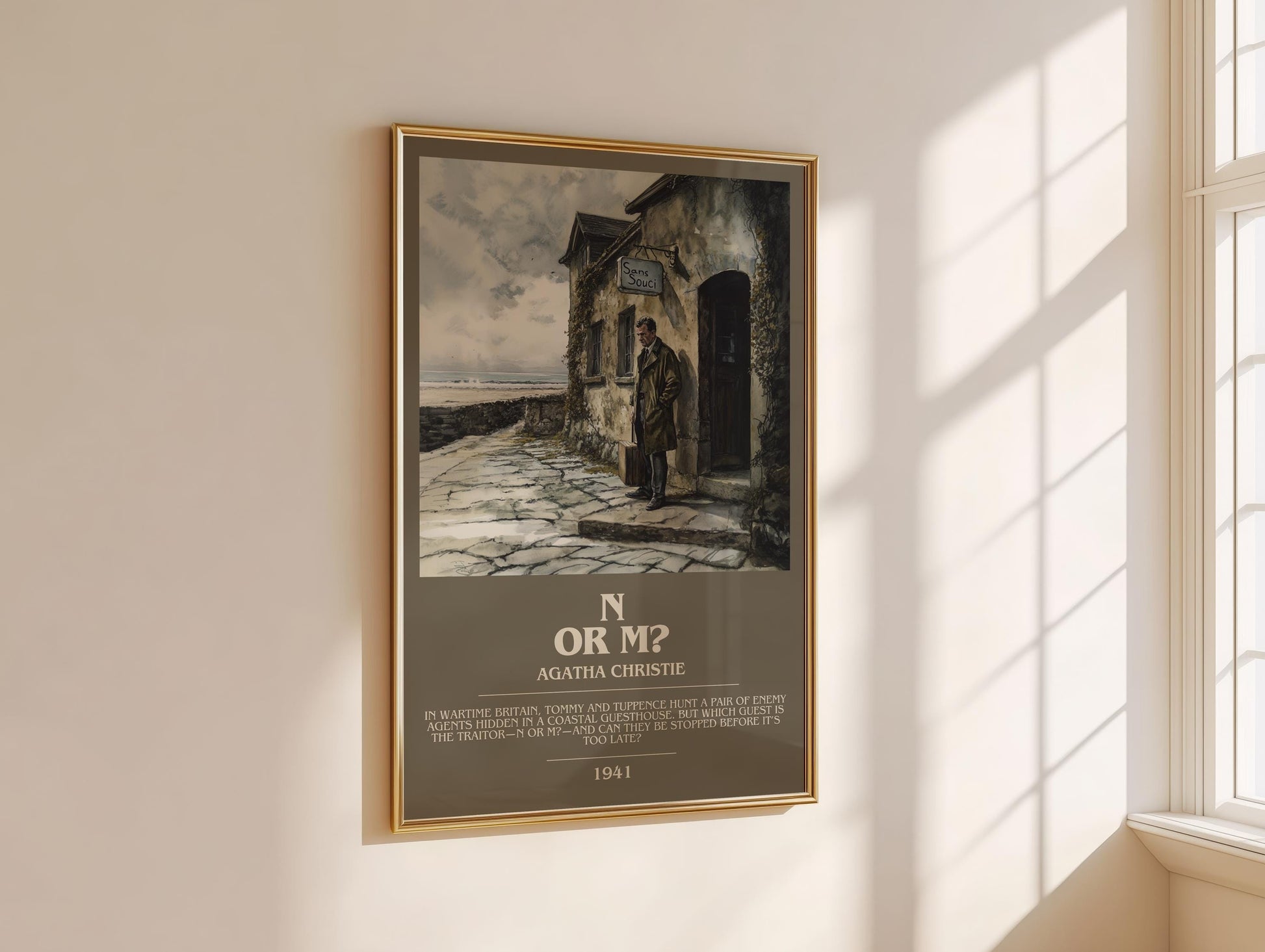 N Or M? bookish book poster framed on wall – mystery wall art