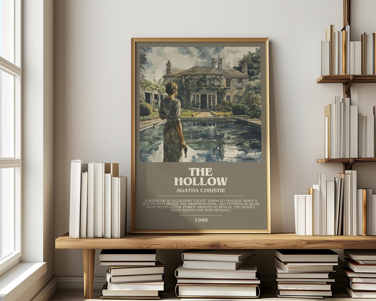 The Hollow bookish print on bookshelf – Agatha Christie fan gift