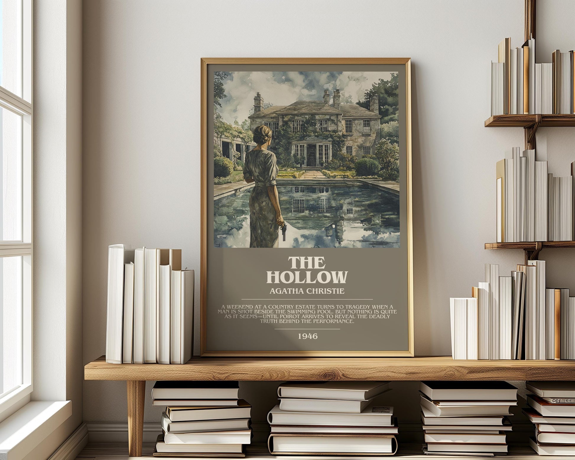 The Hollow bookish print on bookshelf – Agatha Christie fan gift