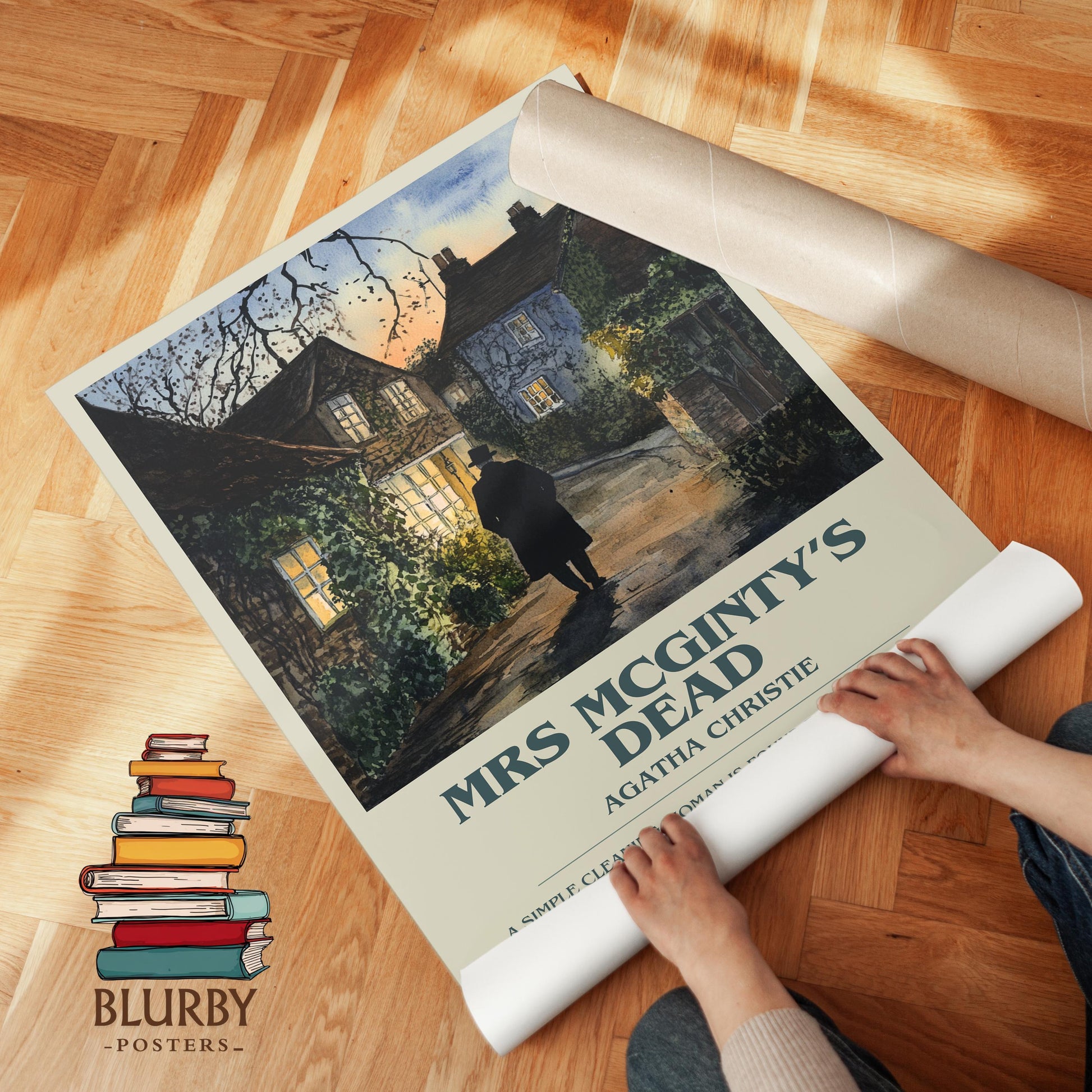 Mrs McGinty's Dead book poster packaging – museum-quality print rolled in protective tube