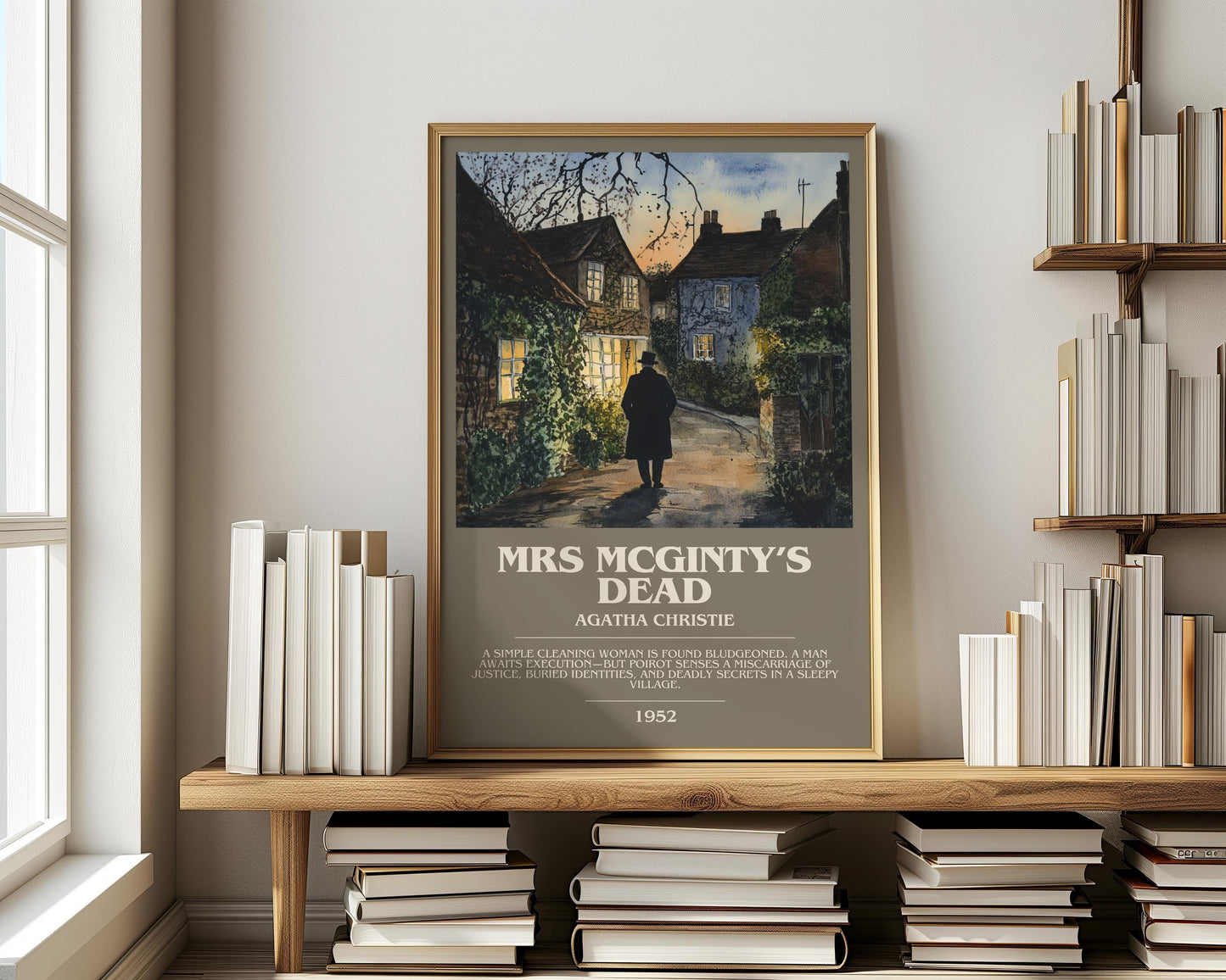 Mrs McGinty's Dead bookish print on bookshelf – Agatha Christie fan gift