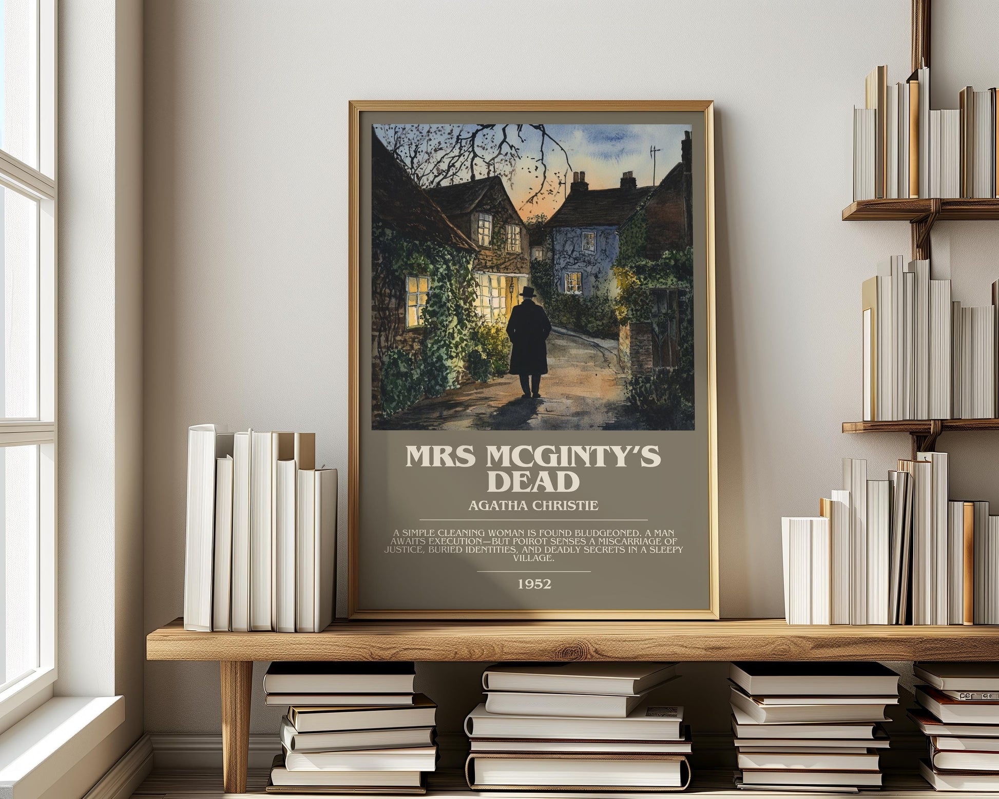 Mrs McGinty's Dead bookish print on bookshelf – Agatha Christie fan gift