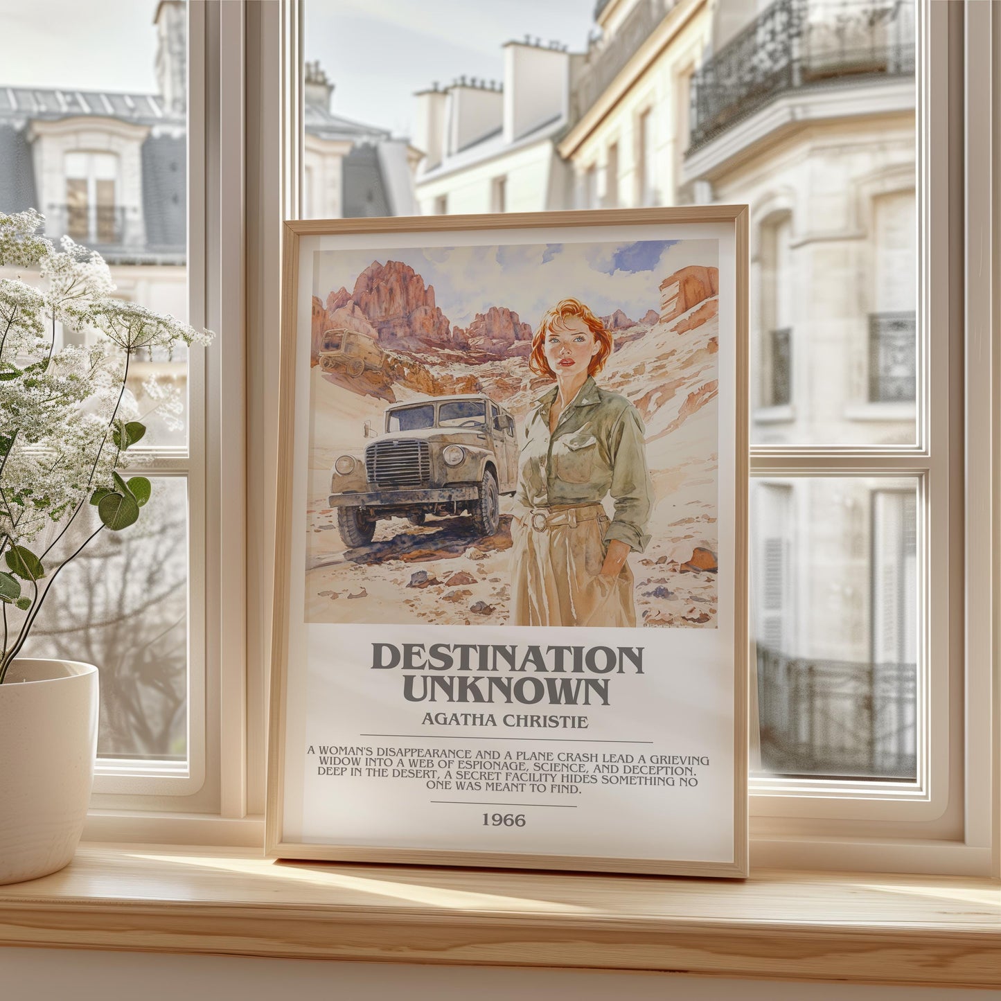 Destination Unknown bookish print framed by window – literary home decor