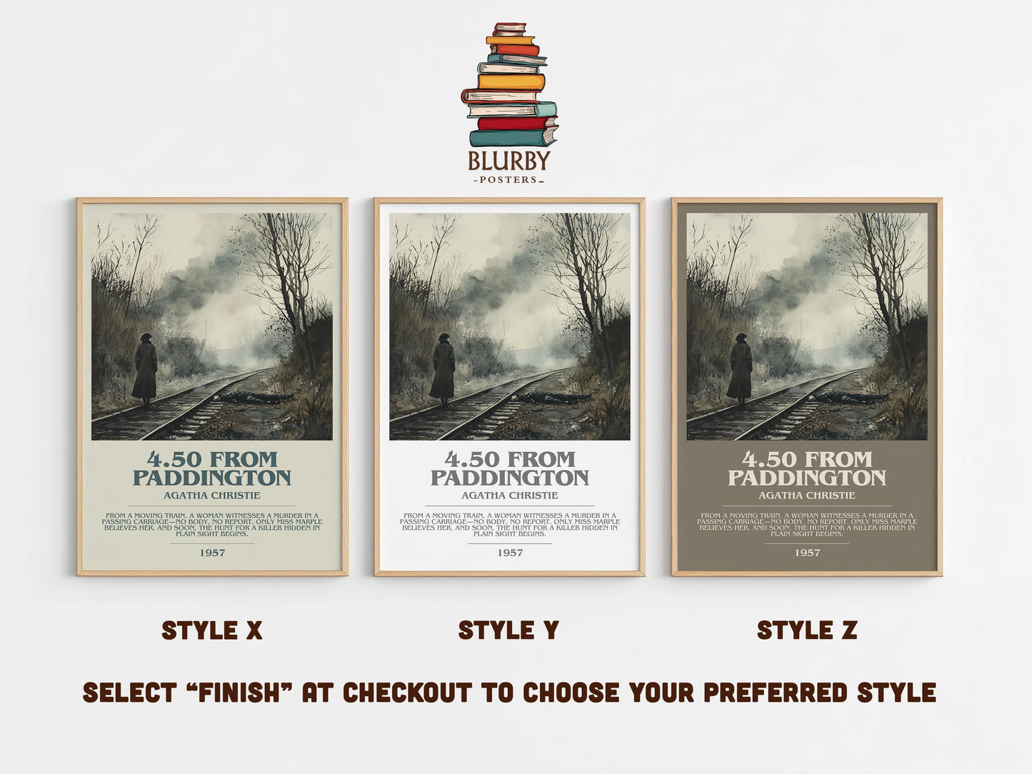 4.50 from Paddington bookish poster colour and style options – Agatha Christie book art