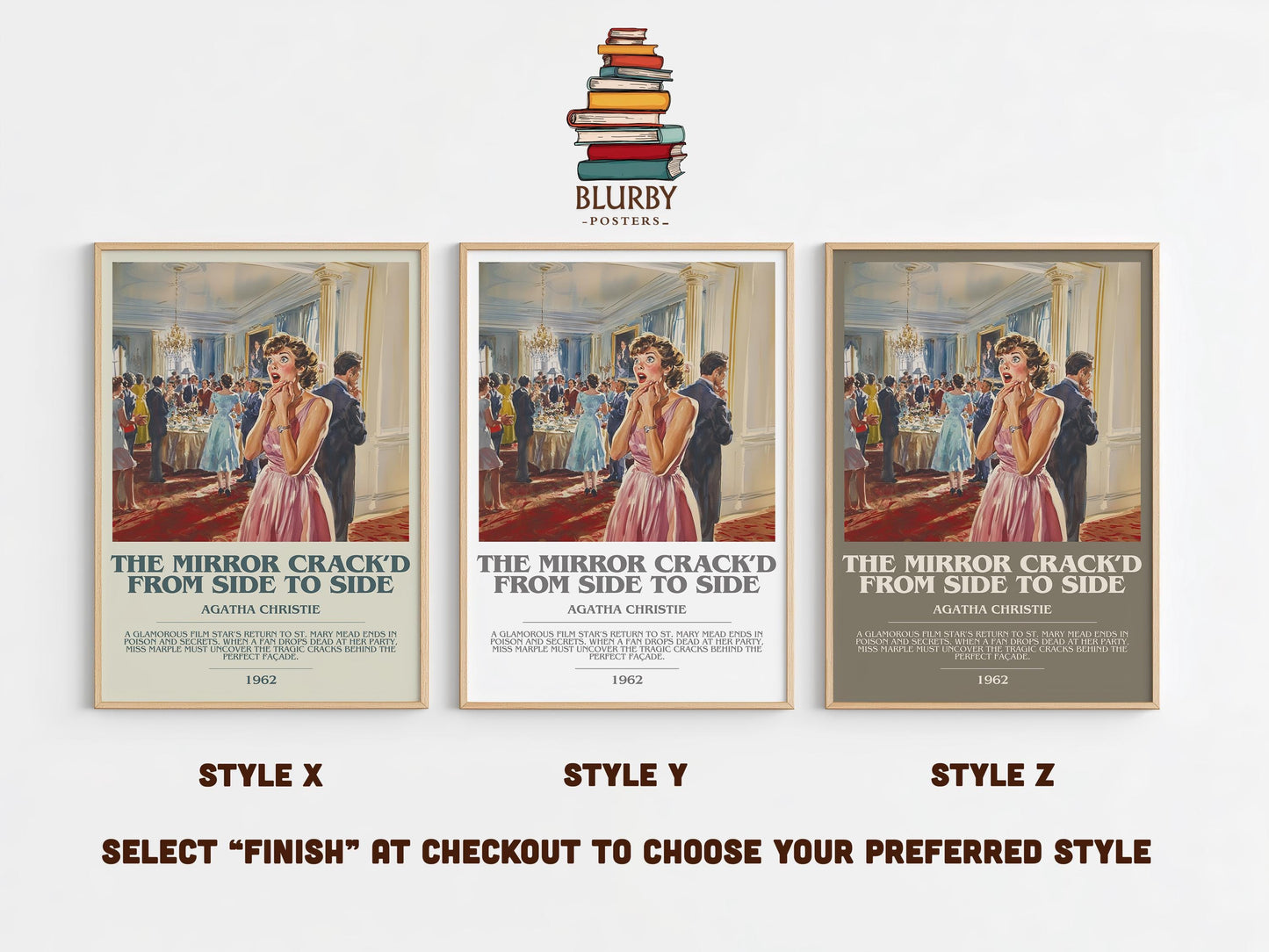 The Mirror Crack'd from Side to Side bookish poster colour and style options – Agatha Christie book art