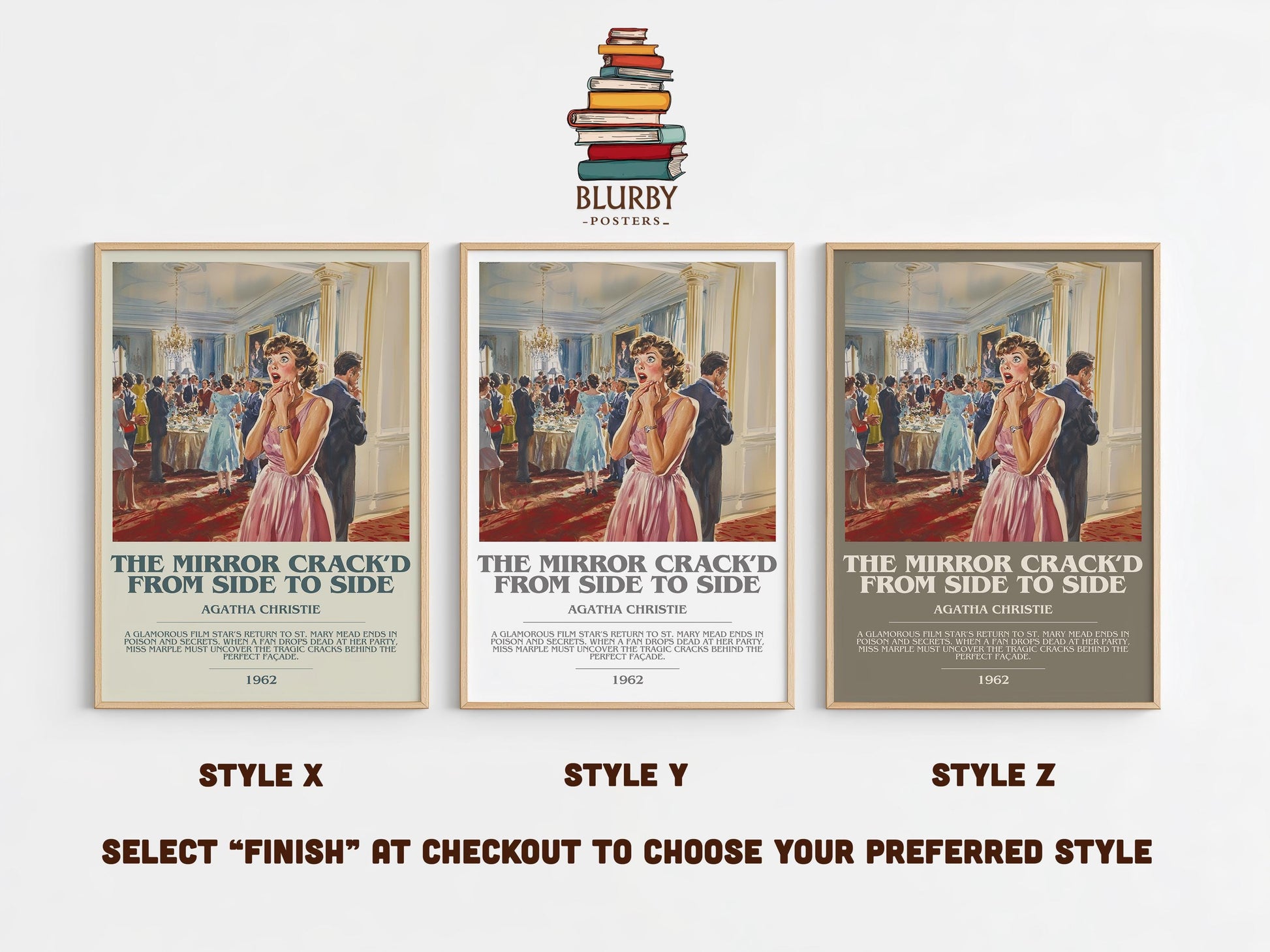 The Mirror Crack'd from Side to Side bookish poster colour and style options – Agatha Christie book art