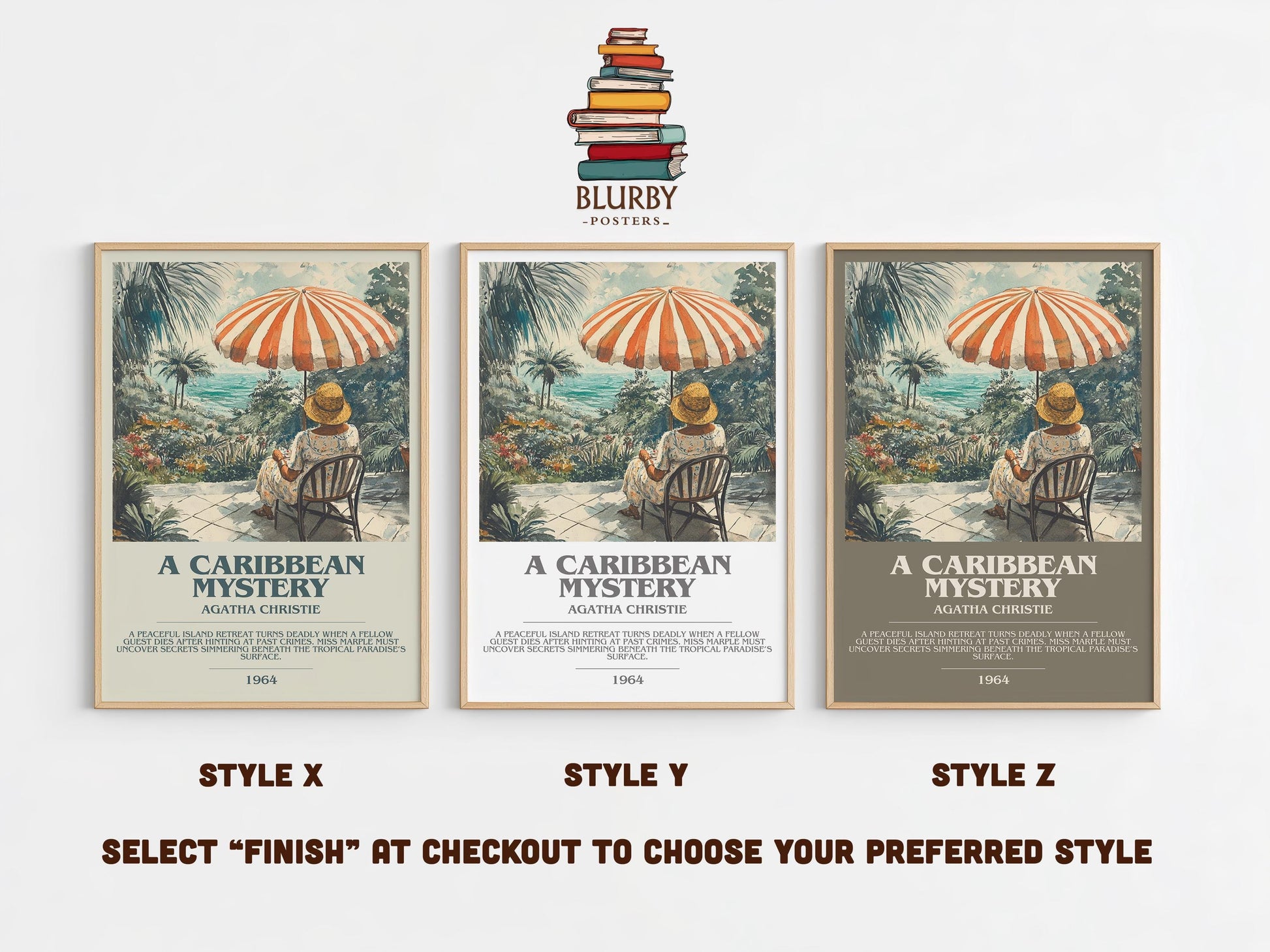 A Caribbean Mystery bookish poster colour and style options – Agatha Christie book art