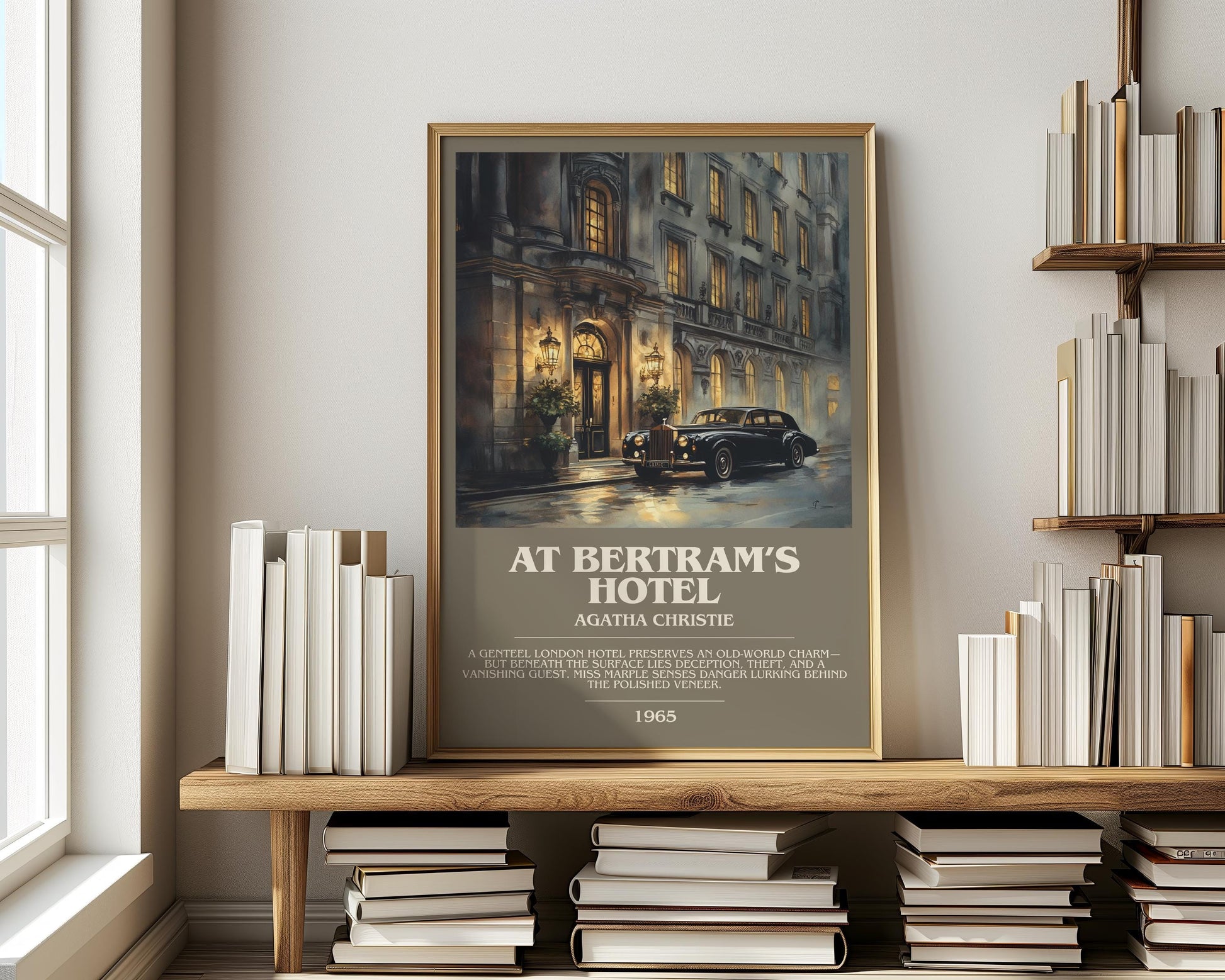 At Bertram's Hotel bookish print on bookshelf – Agatha Christie fan gift
