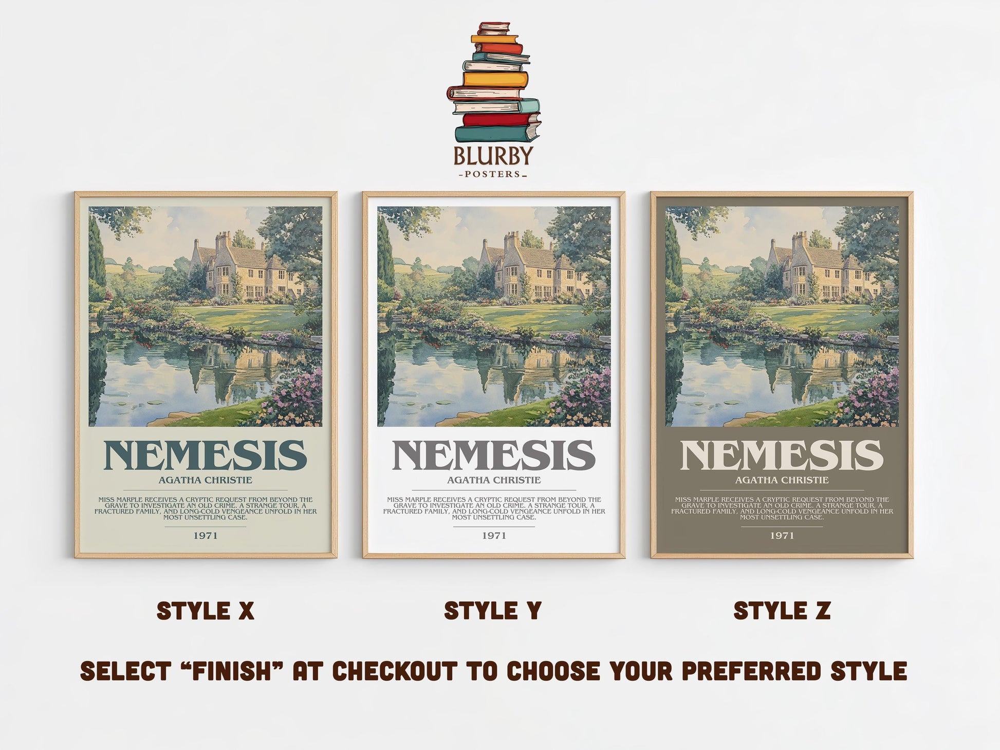 Nemesis bookish poster colour and style options – Agatha Christie book art