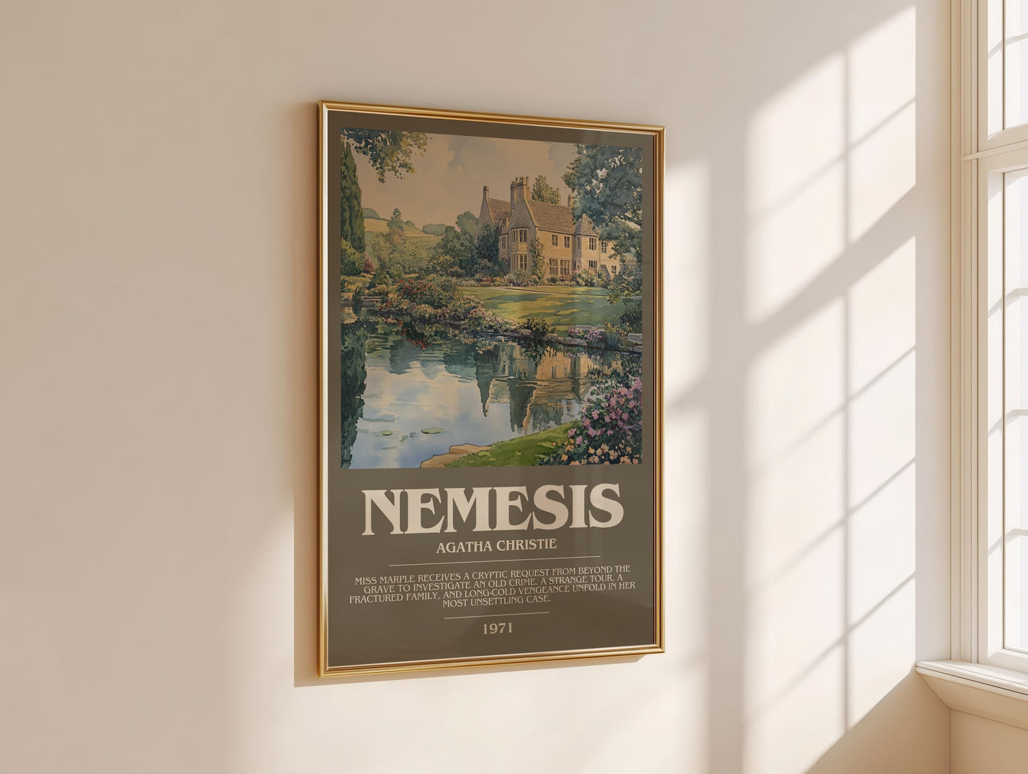 Nemesis bookish book poster framed on wall – mystery wall art