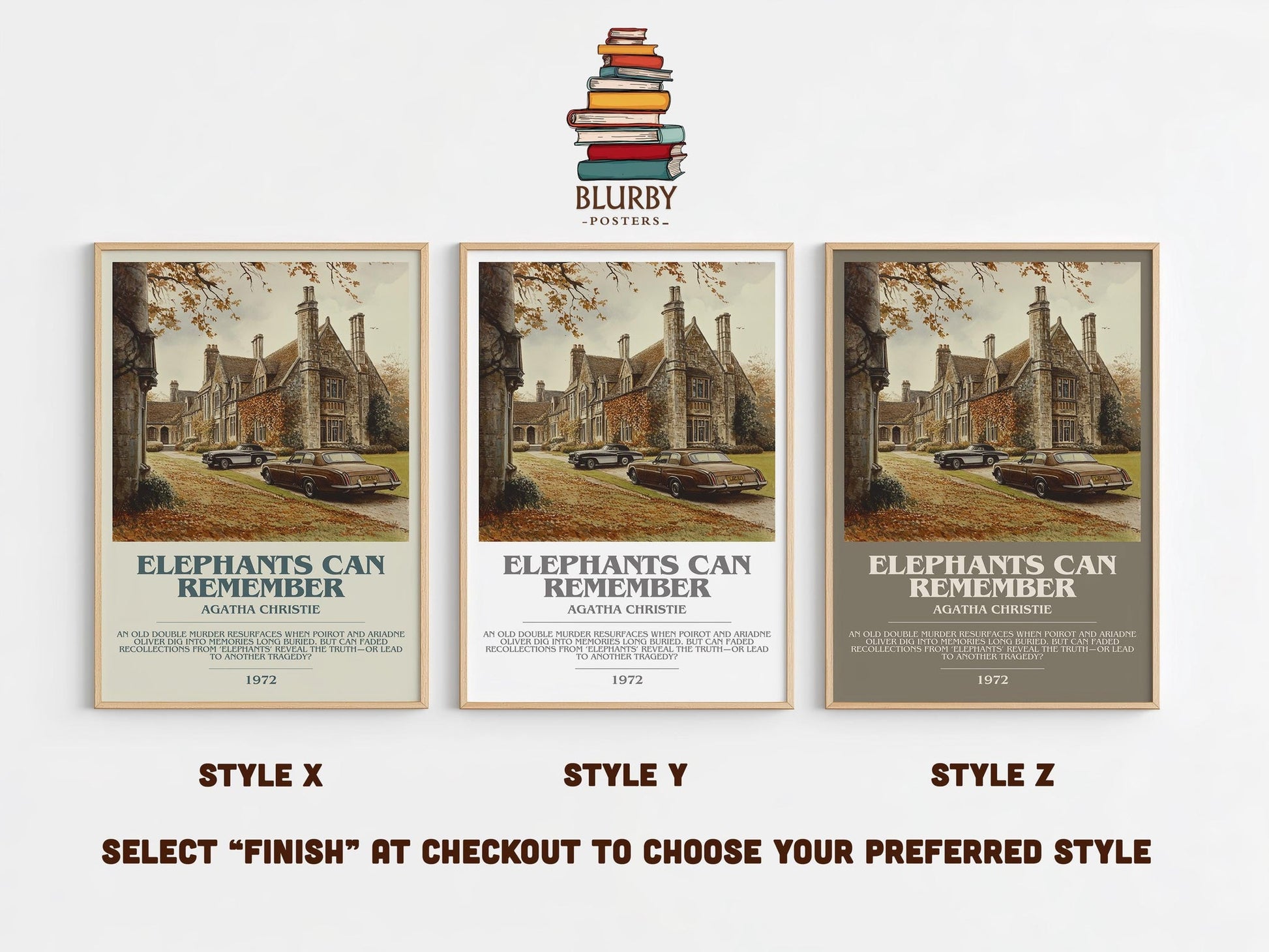 Elephants Can Remember bookish poster colour and style options – AGATHA CHRISTIE book art