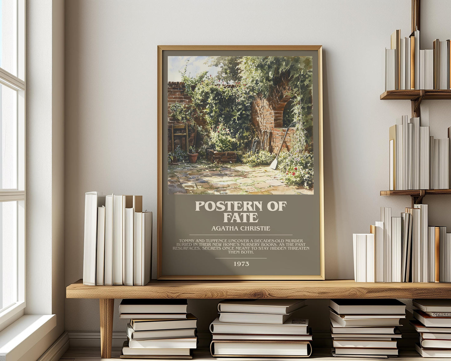 Postern of Fate bookish print on bookshelf – Agatha Christie fan gift