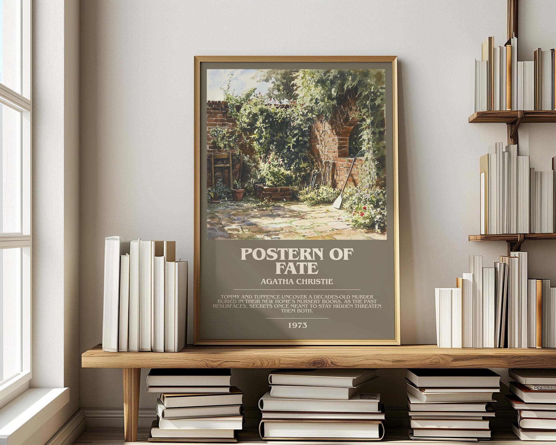 Postern of Fate bookish print on bookshelf – Agatha Christie fan gift