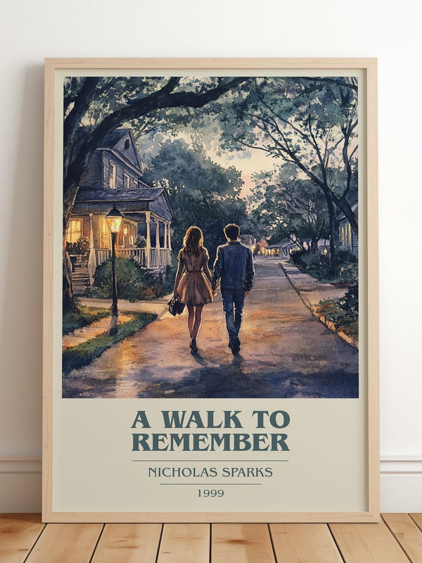 A Walk to Remember book cover print in frame leaning in hallway – romance wall art