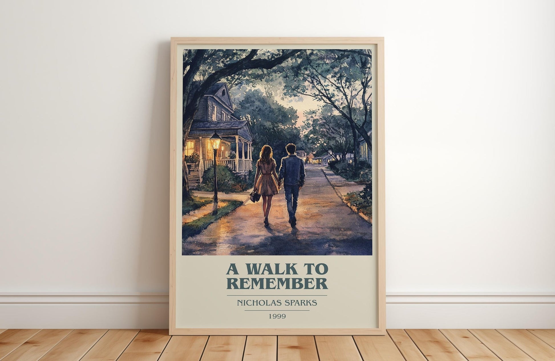 A Walk to Remember book cover print in frame leaning in hallway – romance wall art