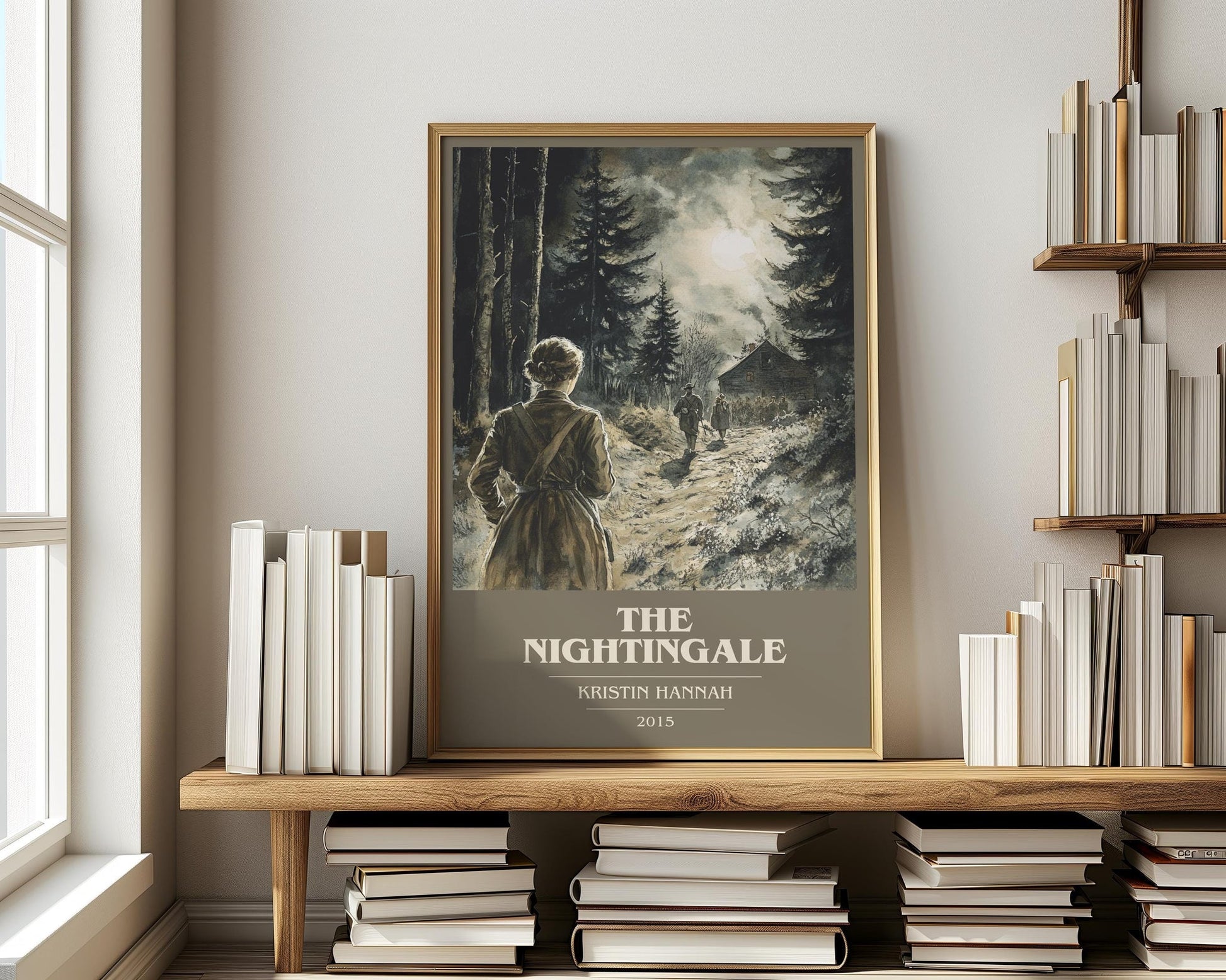 The Nightingale book cover print on bookshelf – Kristin Hannah fan gift
