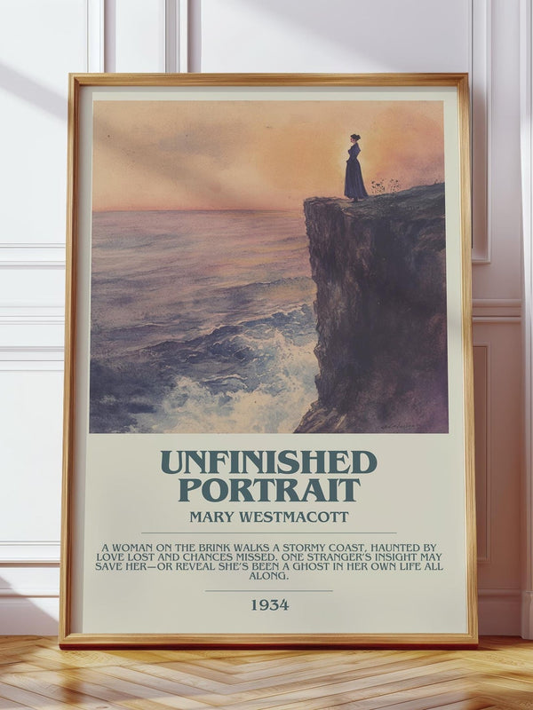 Unfinished Portrait bookish print in frame leaning in hallway – romance wall art