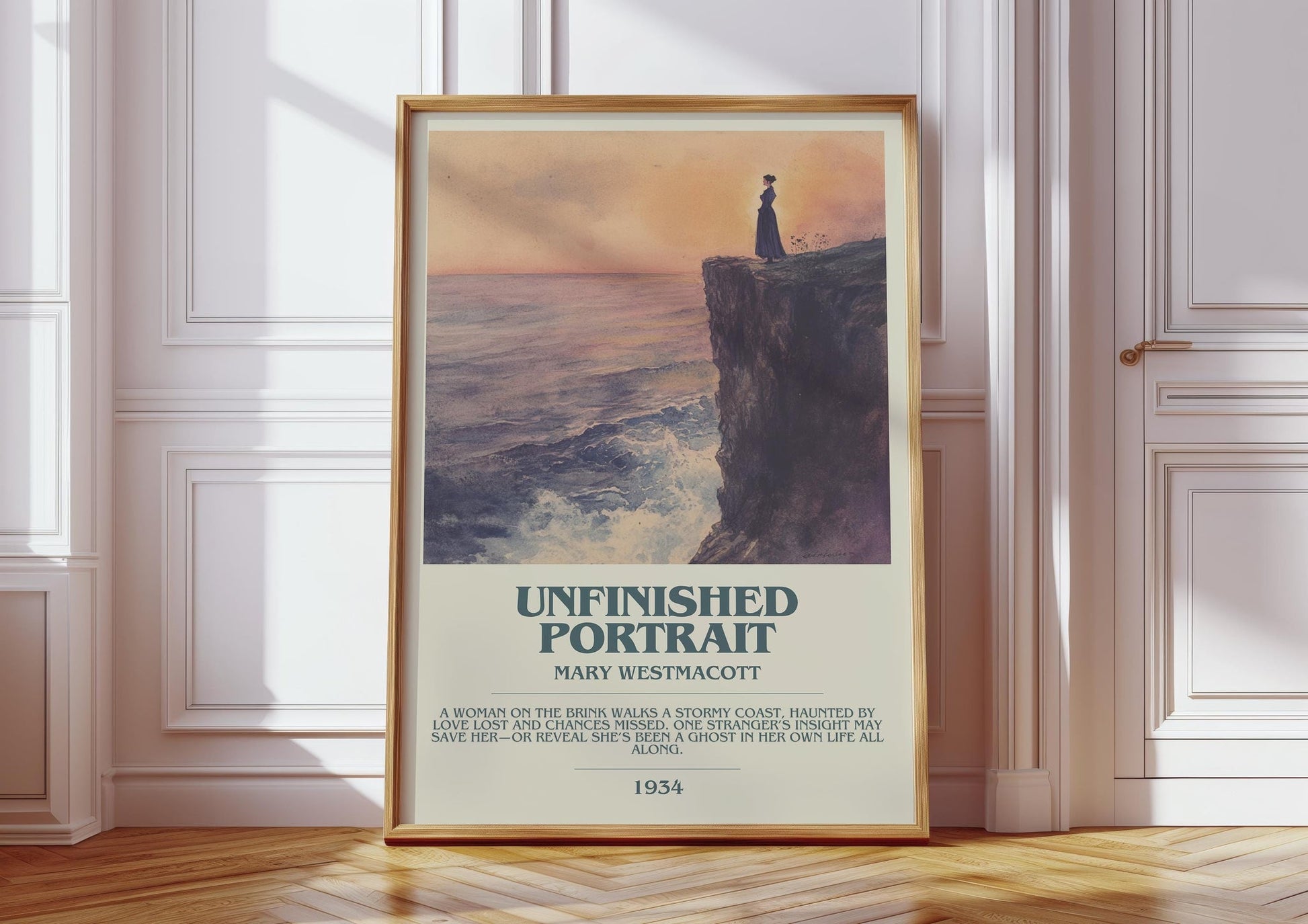 Unfinished Portrait bookish print in frame leaning in hallway – romance wall art