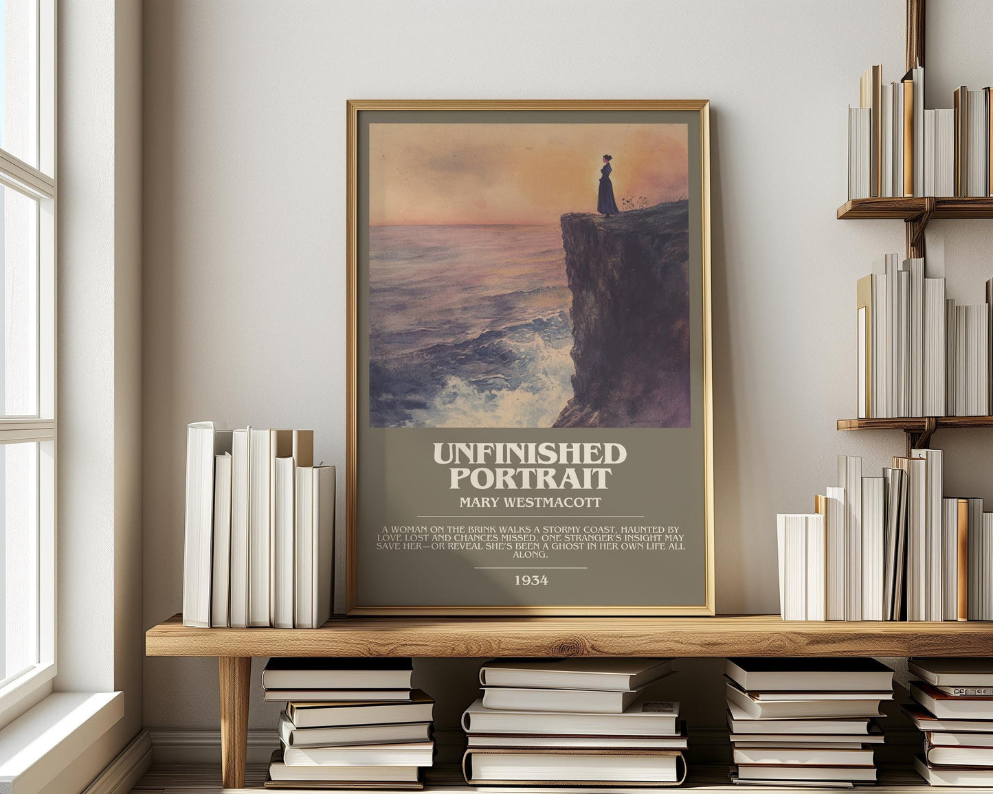 Unfinished Portrait bookish print on bookshelf – Mary Westmacott fan gift
