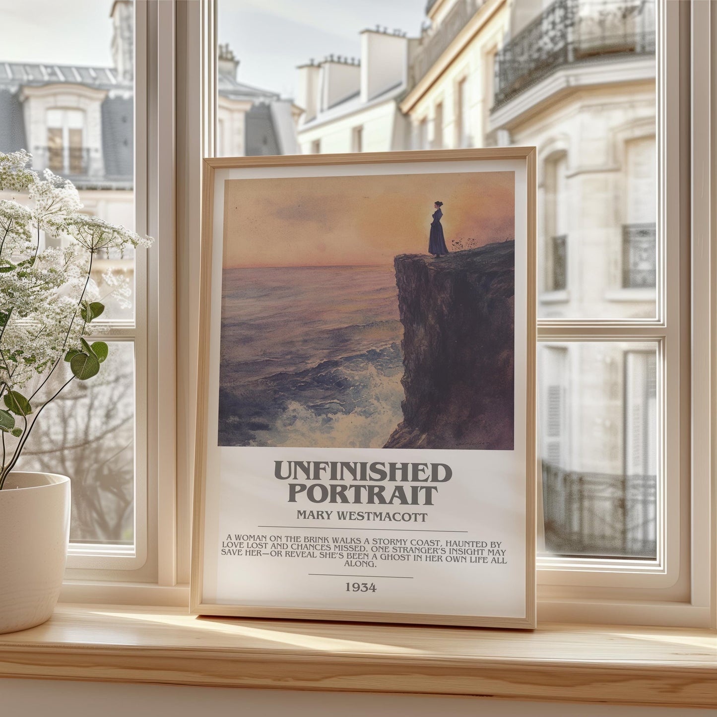 Unfinished Portrait bookish print framed by window – literary home decor