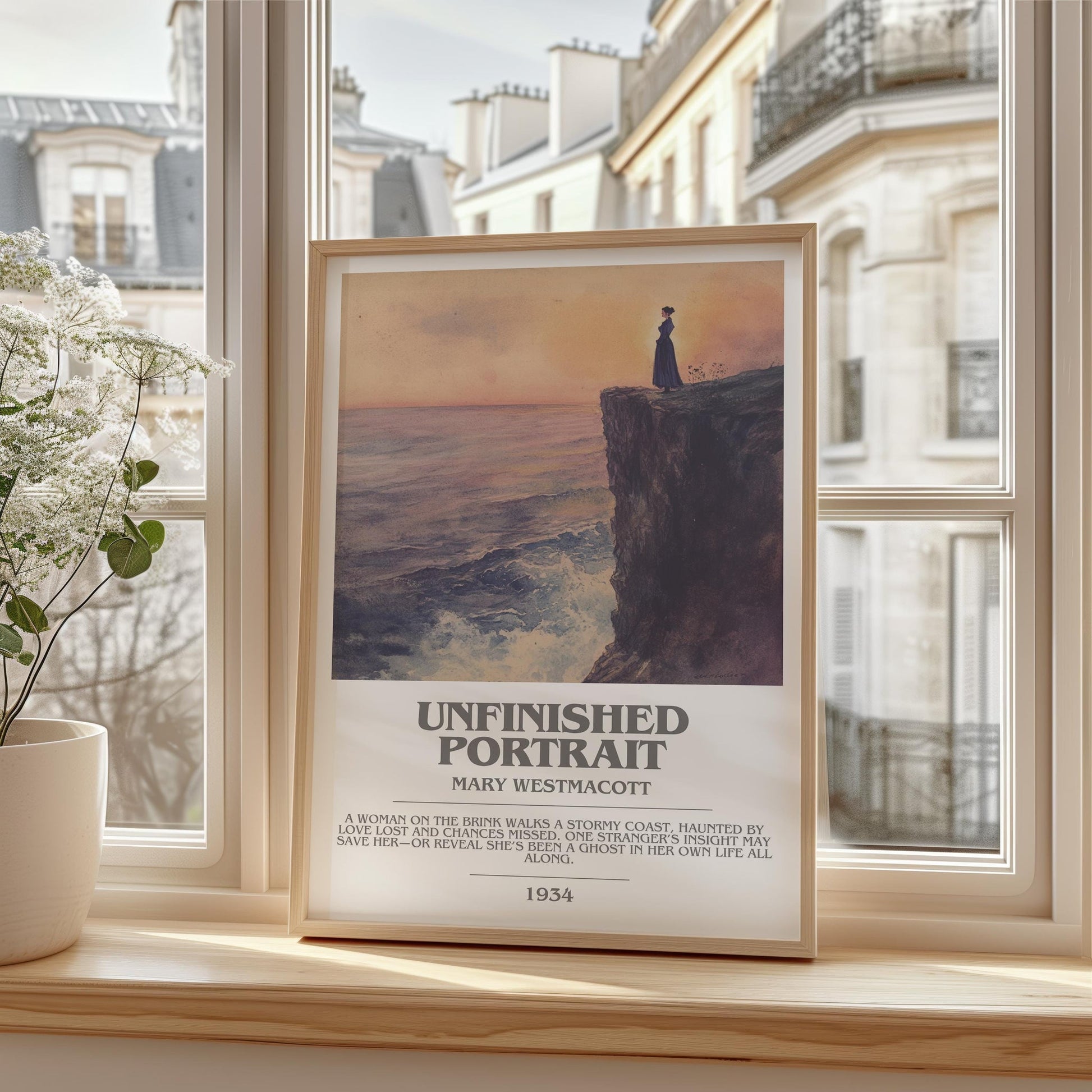 Unfinished Portrait bookish print framed by window – literary home decor
