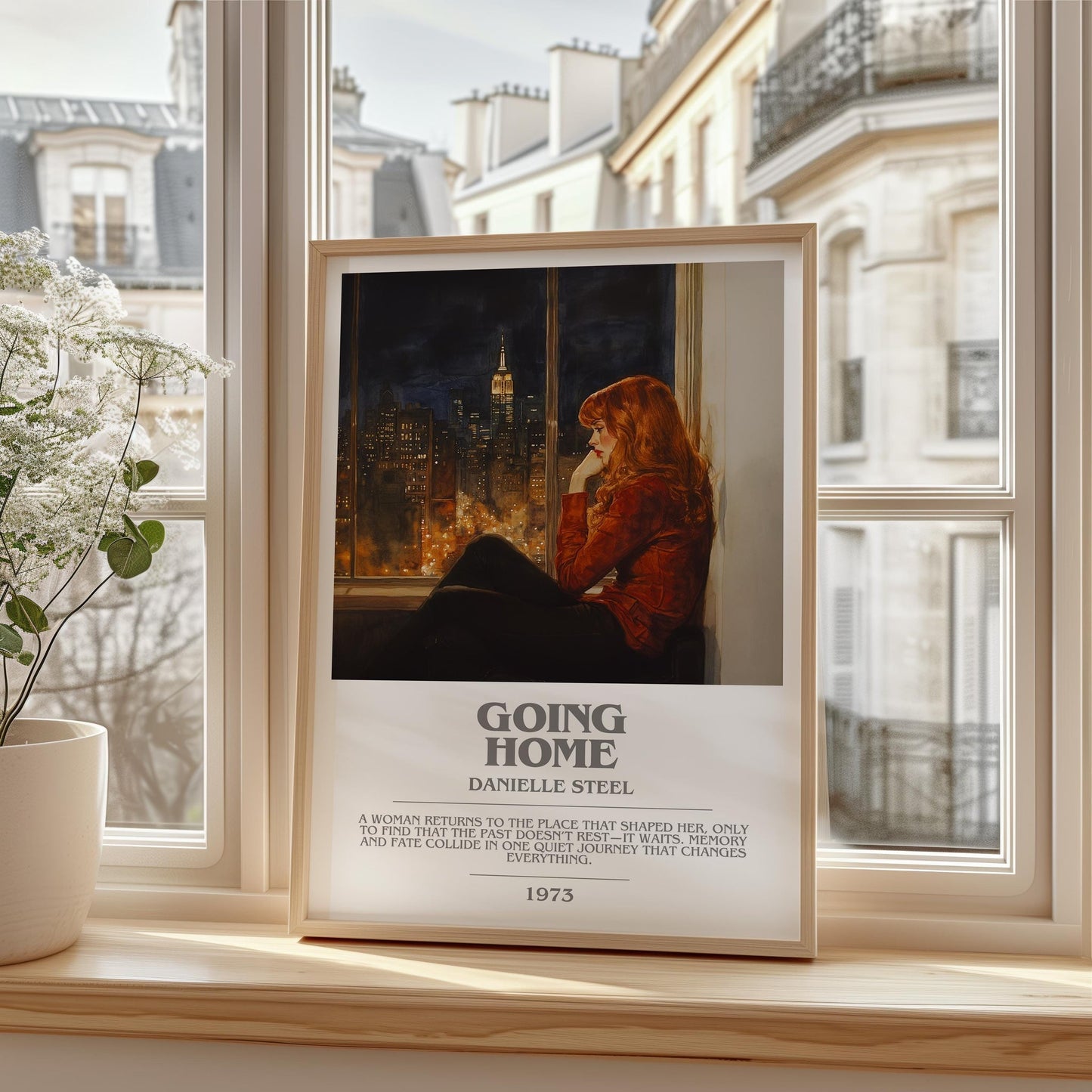 Going Home bookish print framed by window – literary home decor
