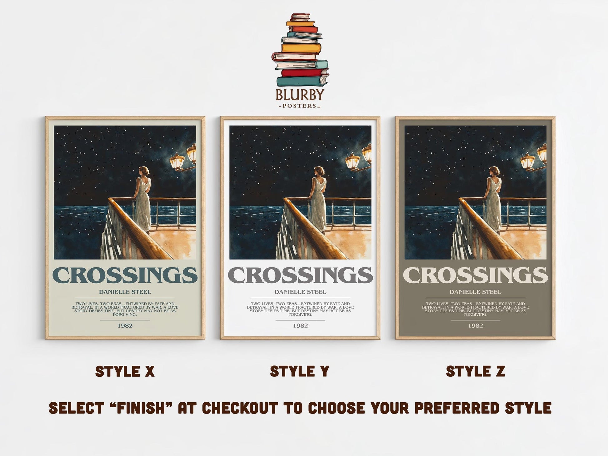 Crossings bookish poster colour and style options – Danielle Steel book art