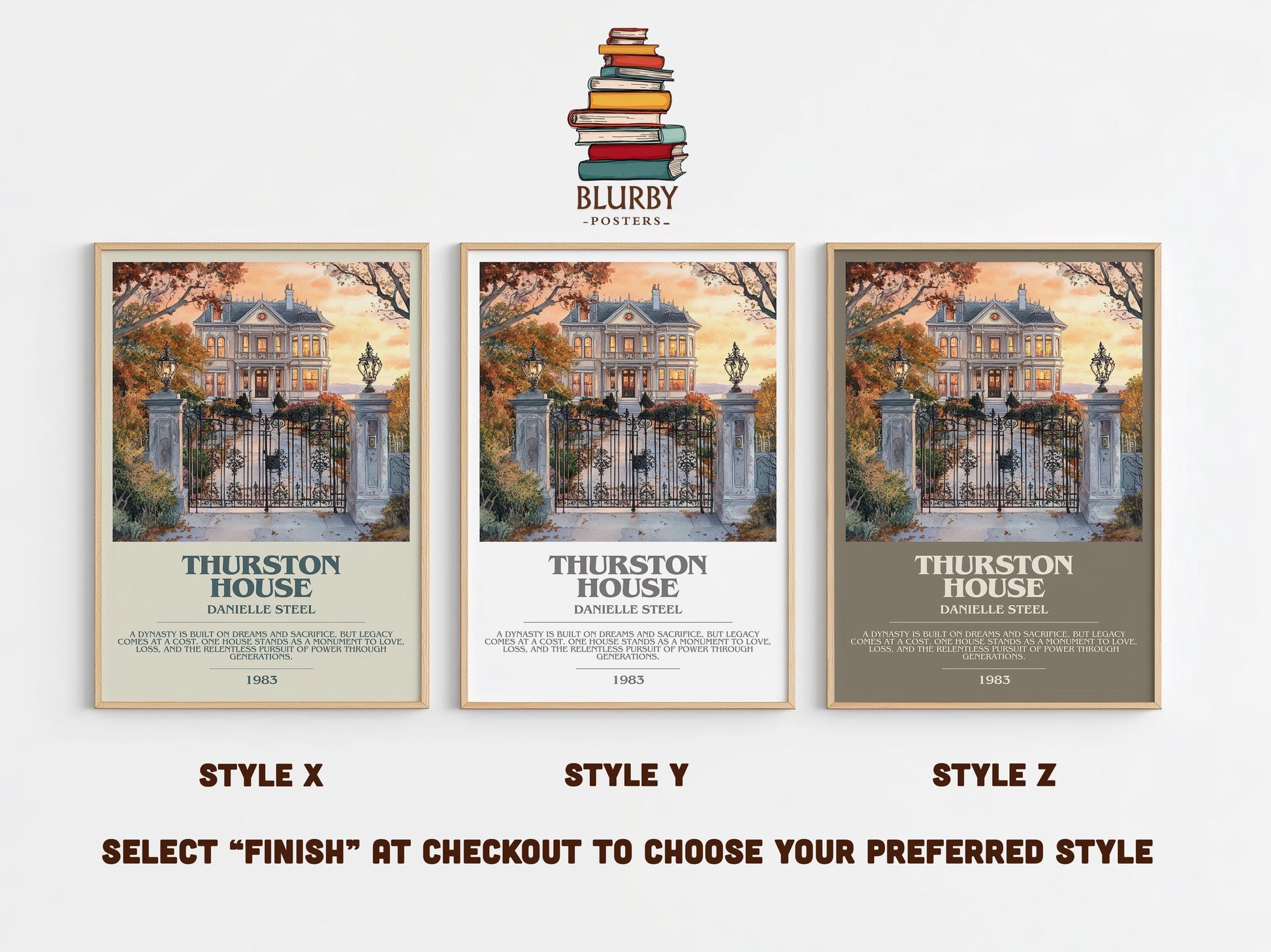 Thurston House bookish poster colour and style options – Danielle Steel book art