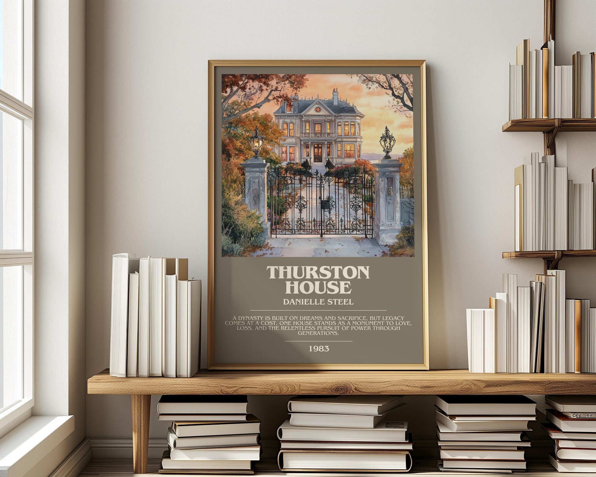 Thurston House bookish print on bookshelf – Danielle Steel fan gift