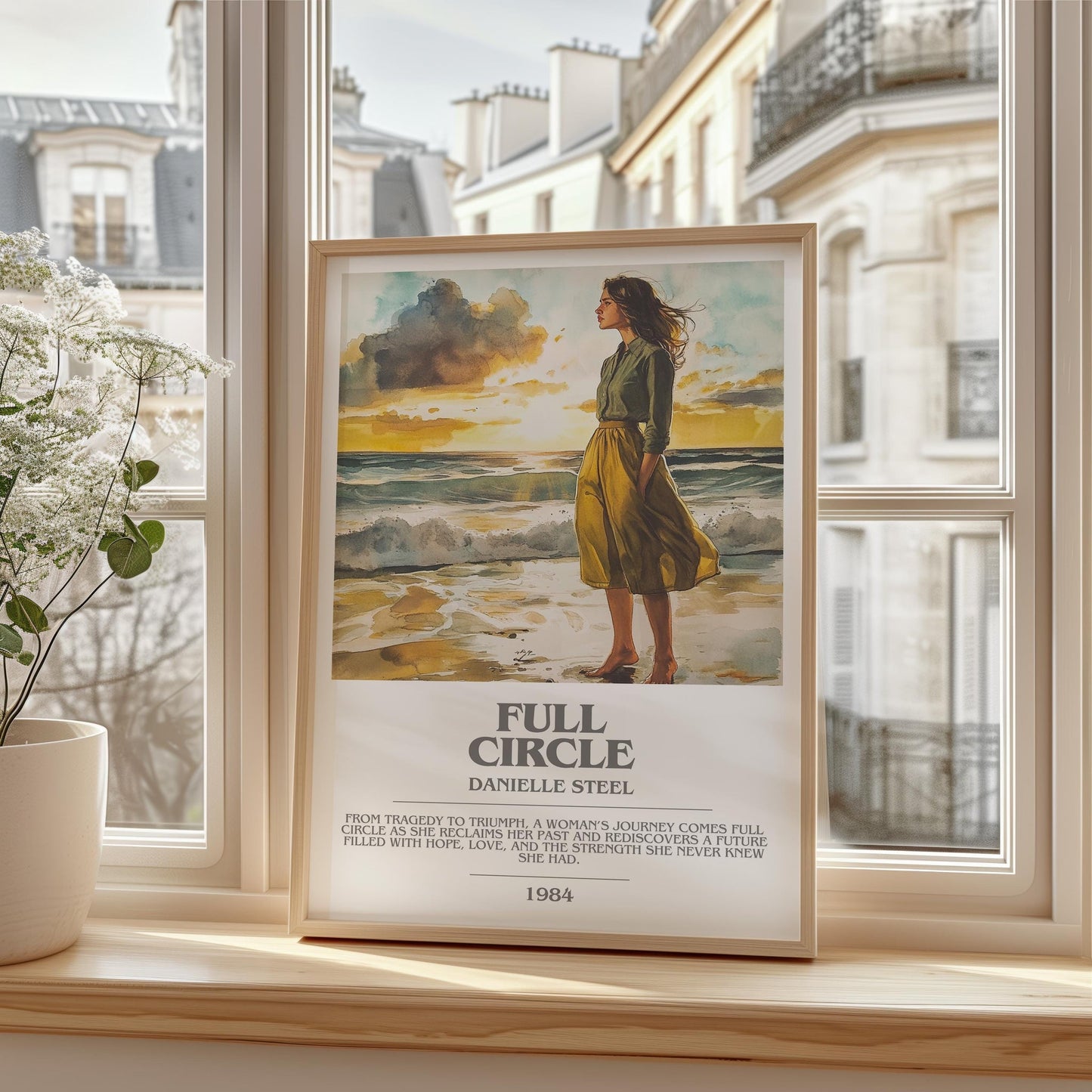 Full Circle bookish print framed by window – literary home decor