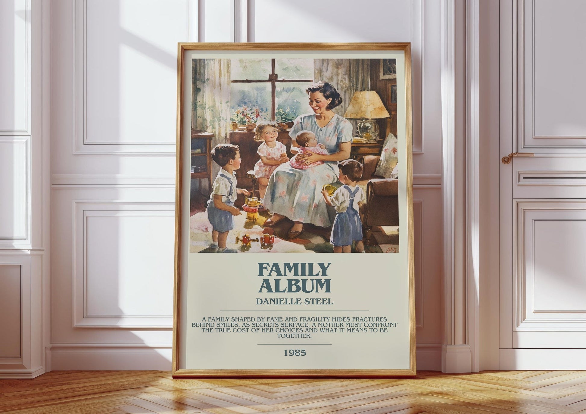 Family Album bookish print in frame leaning in hallway – romance wall art