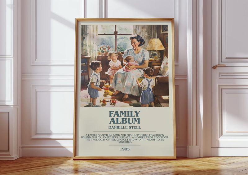 Family Album bookish print in frame leaning in hallway – romance wall art