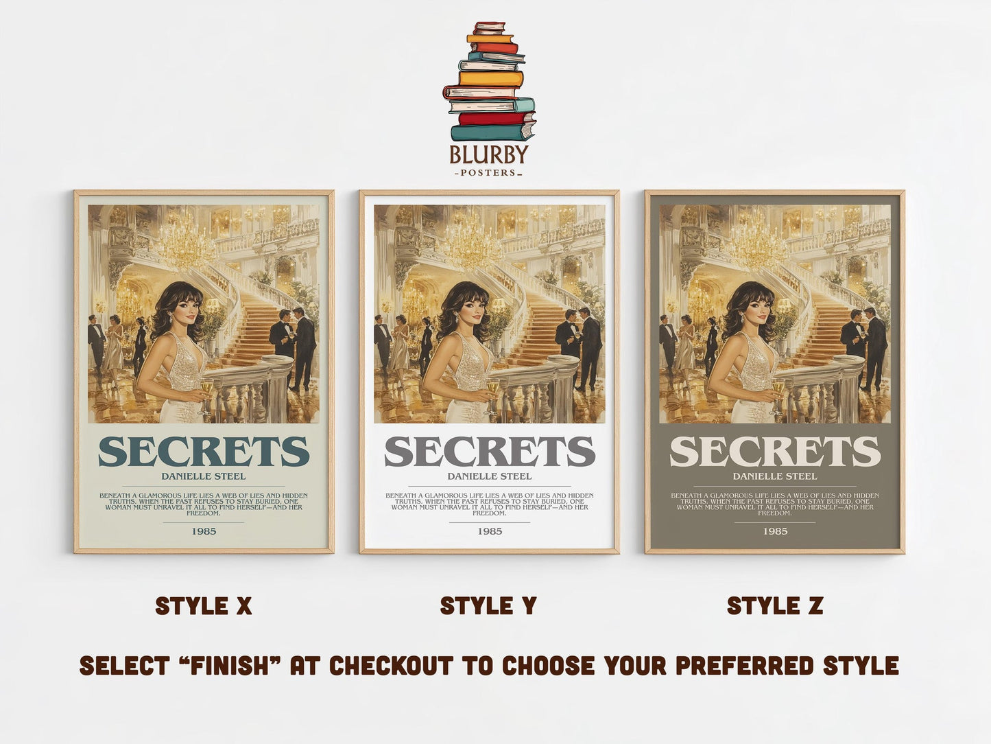 Secrets bookish poster colour and style options – Danielle Steel book art