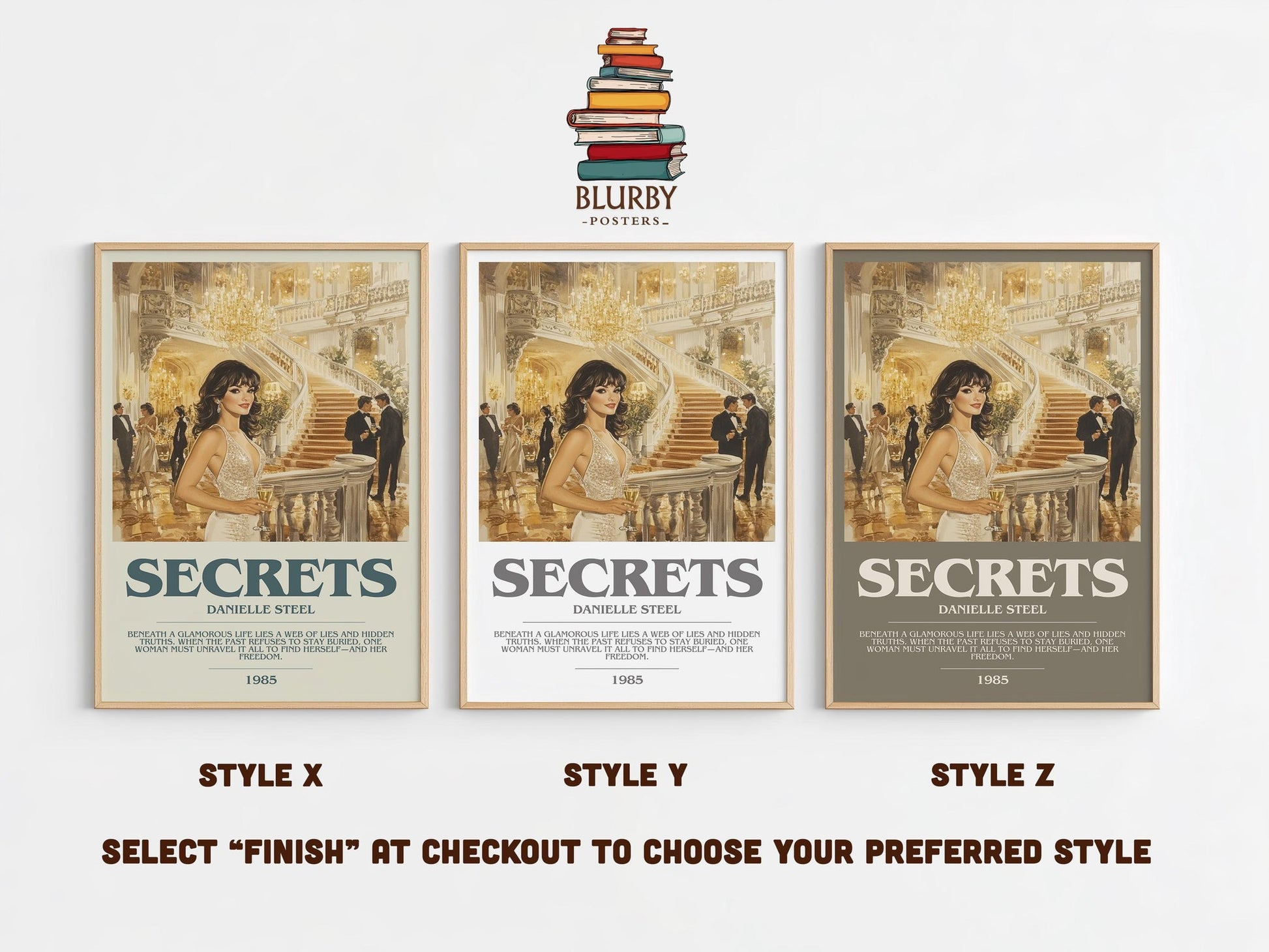 Secrets bookish poster colour and style options – Danielle Steel book art