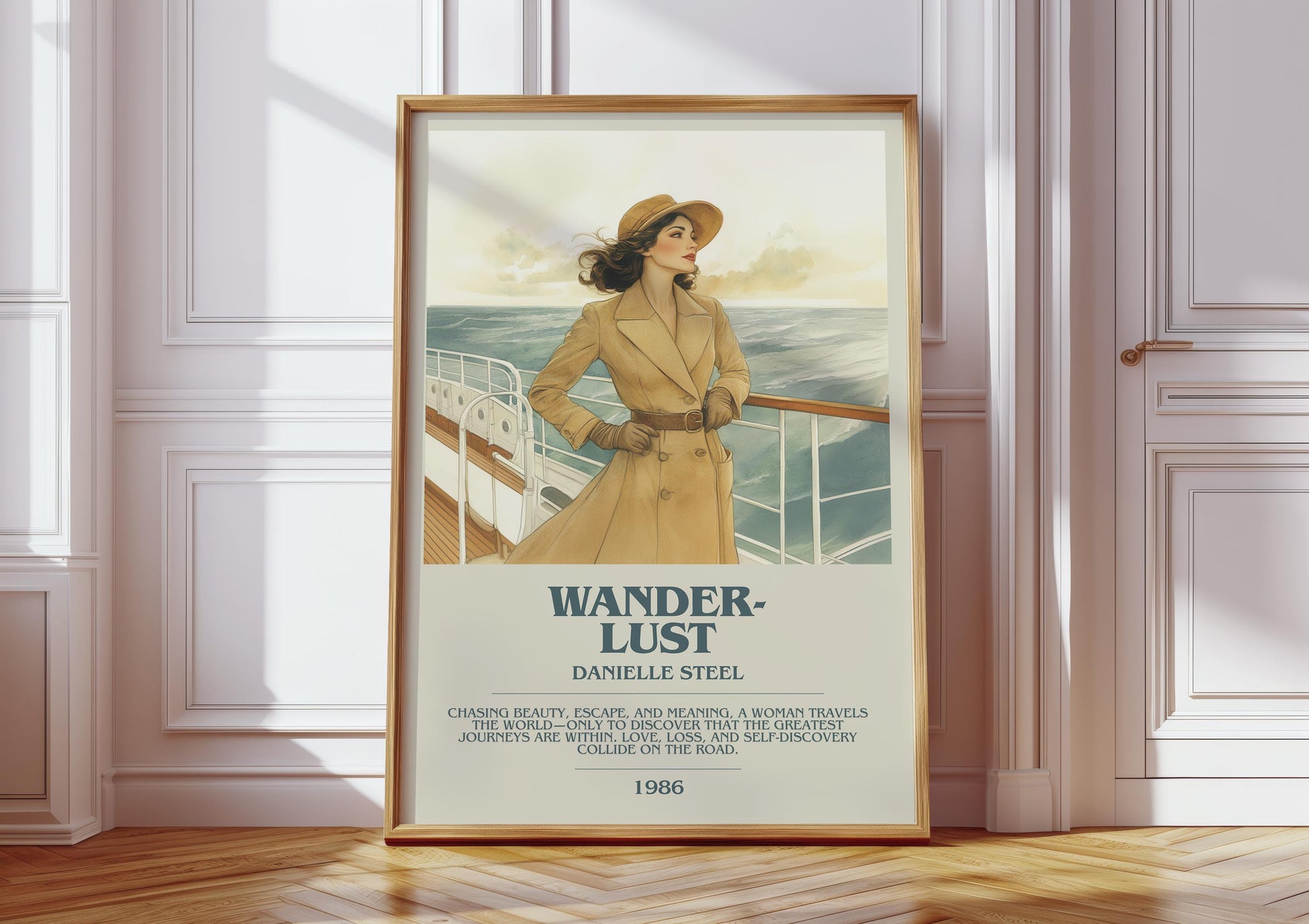 Wanderlust bookish print in frame leaning in hallway – romance wall art