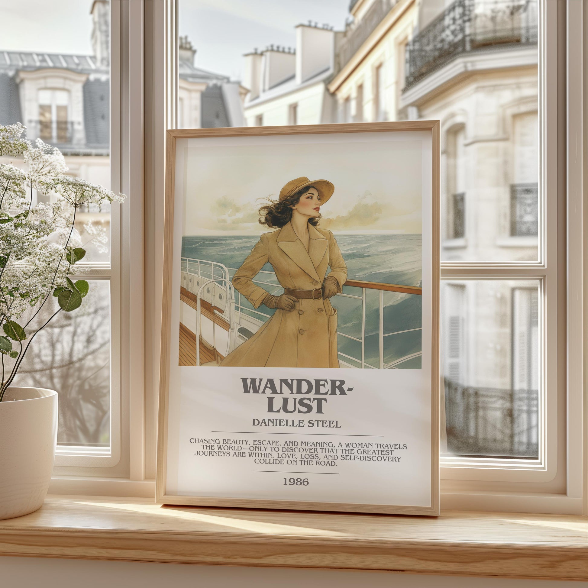 Wanderlust bookish print framed by window – literary home decor
